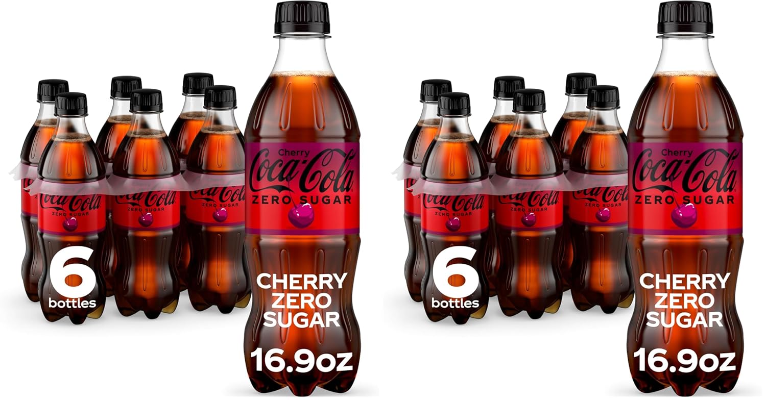 Coca-Cola Zero Sugar Cherry Soda Soft Drink Bottles, 16.9 fl oz, 6 Pack