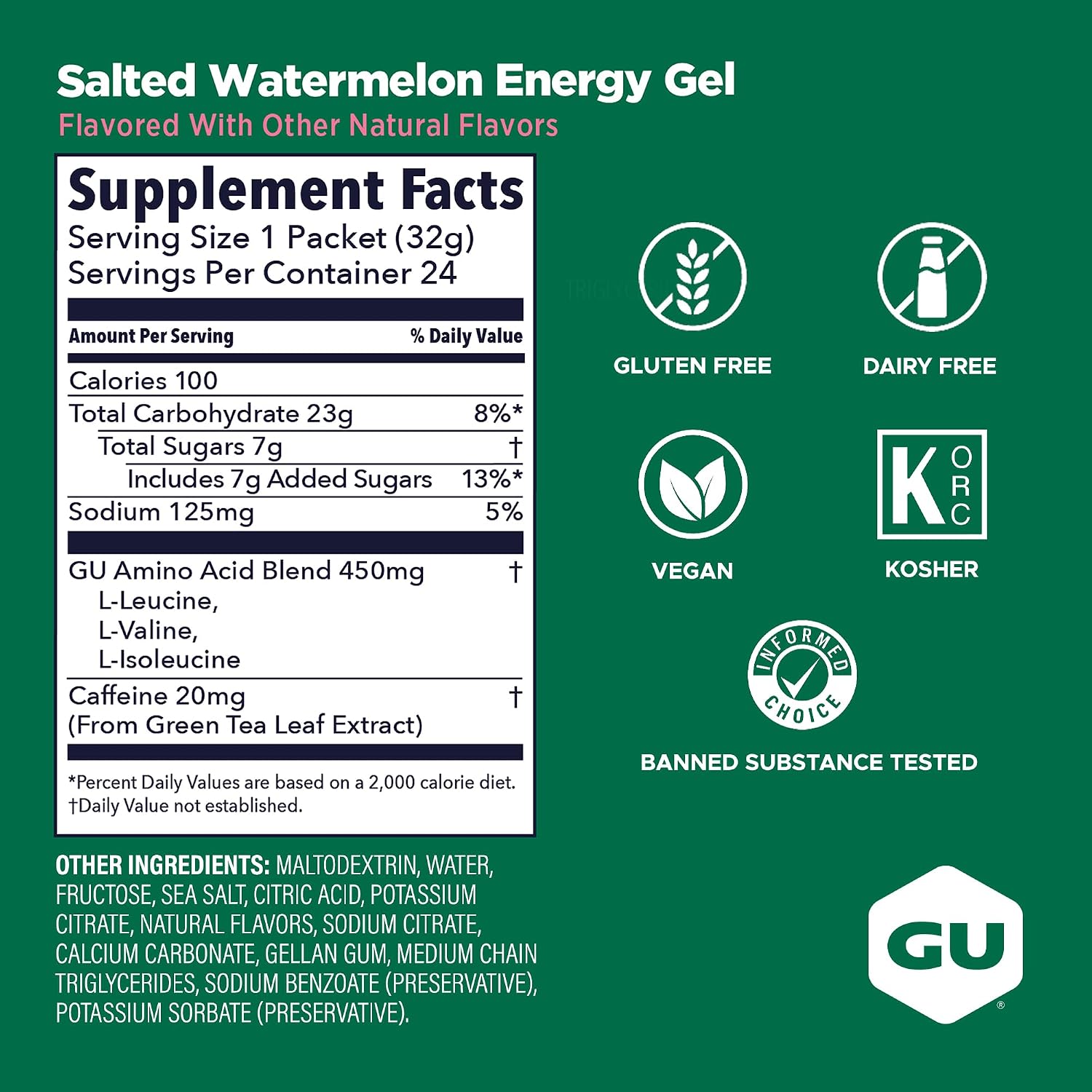 GU Energy Original Sports Nutrition Energy Gel, Vegan and Dairy-Free On-the-Go Energy for Any Workout, Vanilla Bean, 8-Count