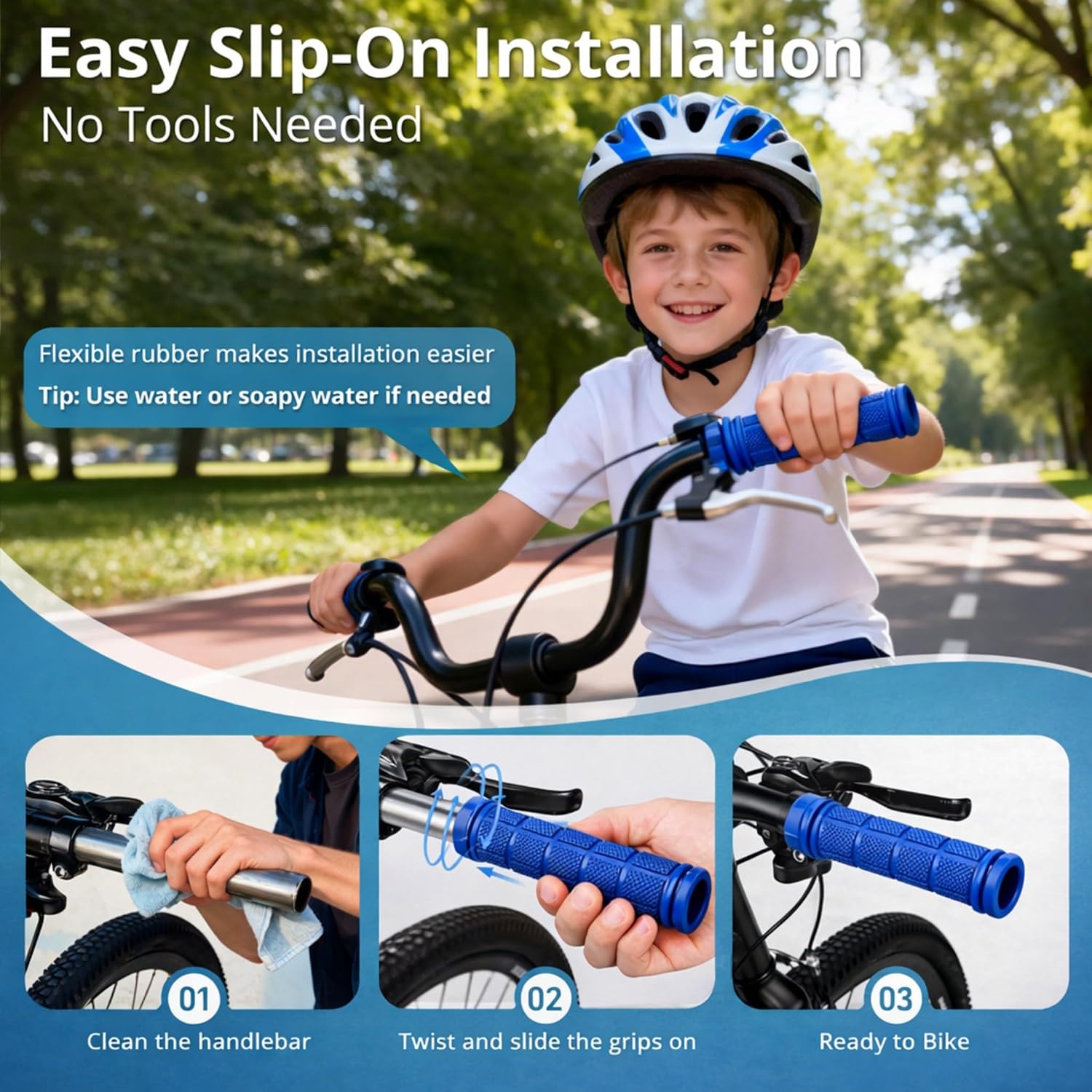 CHUNZEXI 4 PCS Bike Handlebar Grips, Rubber Bicycle Bar Grips Replacement, Non-Slip Handle Grips for Kids Bikes, Scooters, BMX