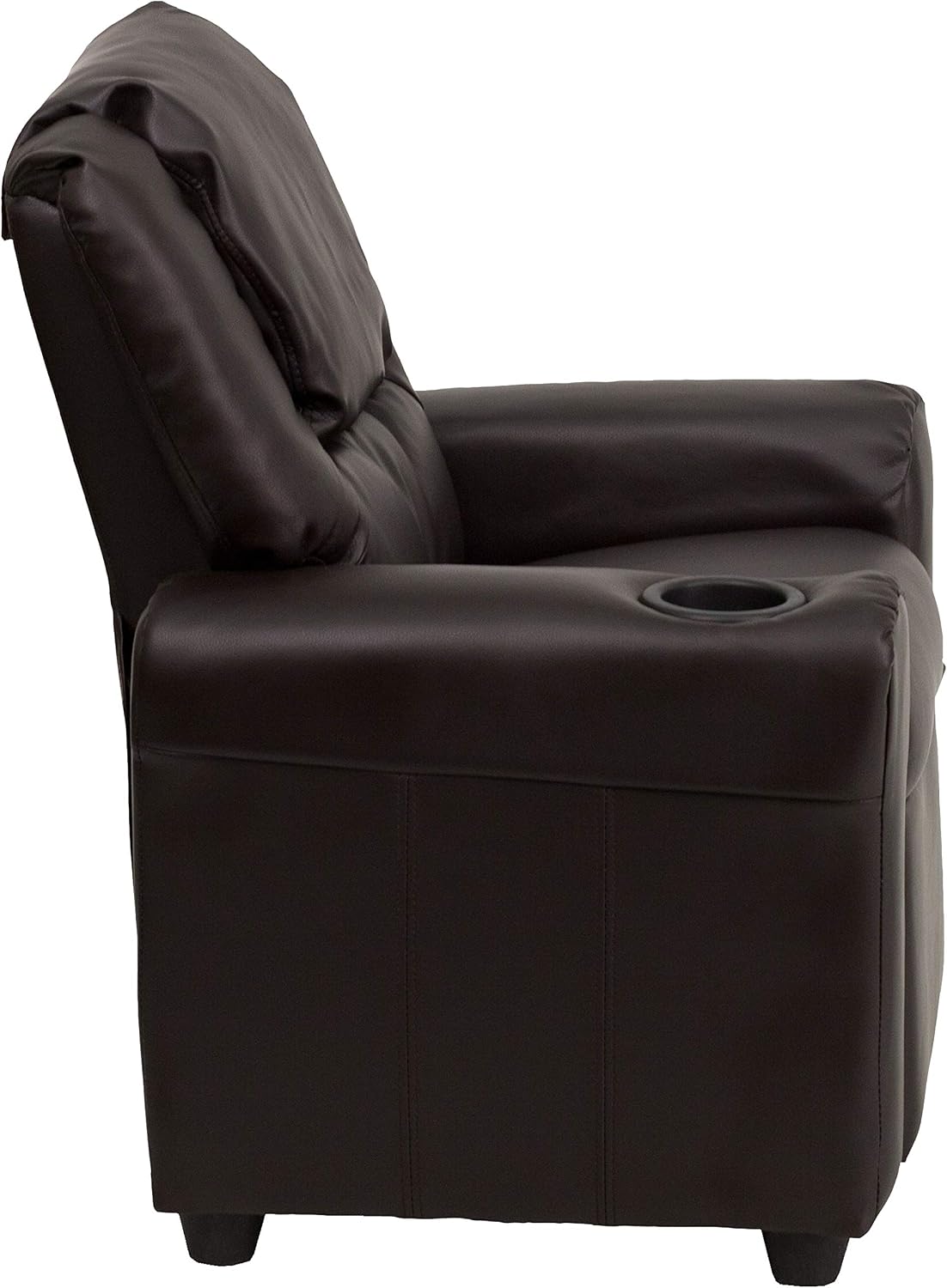 Flash Furniture Vana LeatherSoft Kids Recliner with Cup Holder, Headrest, and Safety Recline, Contemporary Reclining Chair for Kids, Supports up to 90 lbs., Brown | Manual Recline, Padded Seat and Back, Child-Friendly Design, Safety Recline Feature