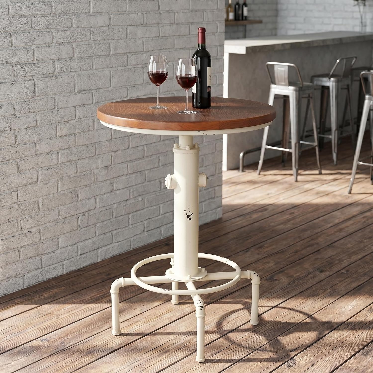 Topower Industrial Bar Table 32.3-38.2" Adjustable Pub Table Kitchen Dining Coffee Bistro Table (Red)