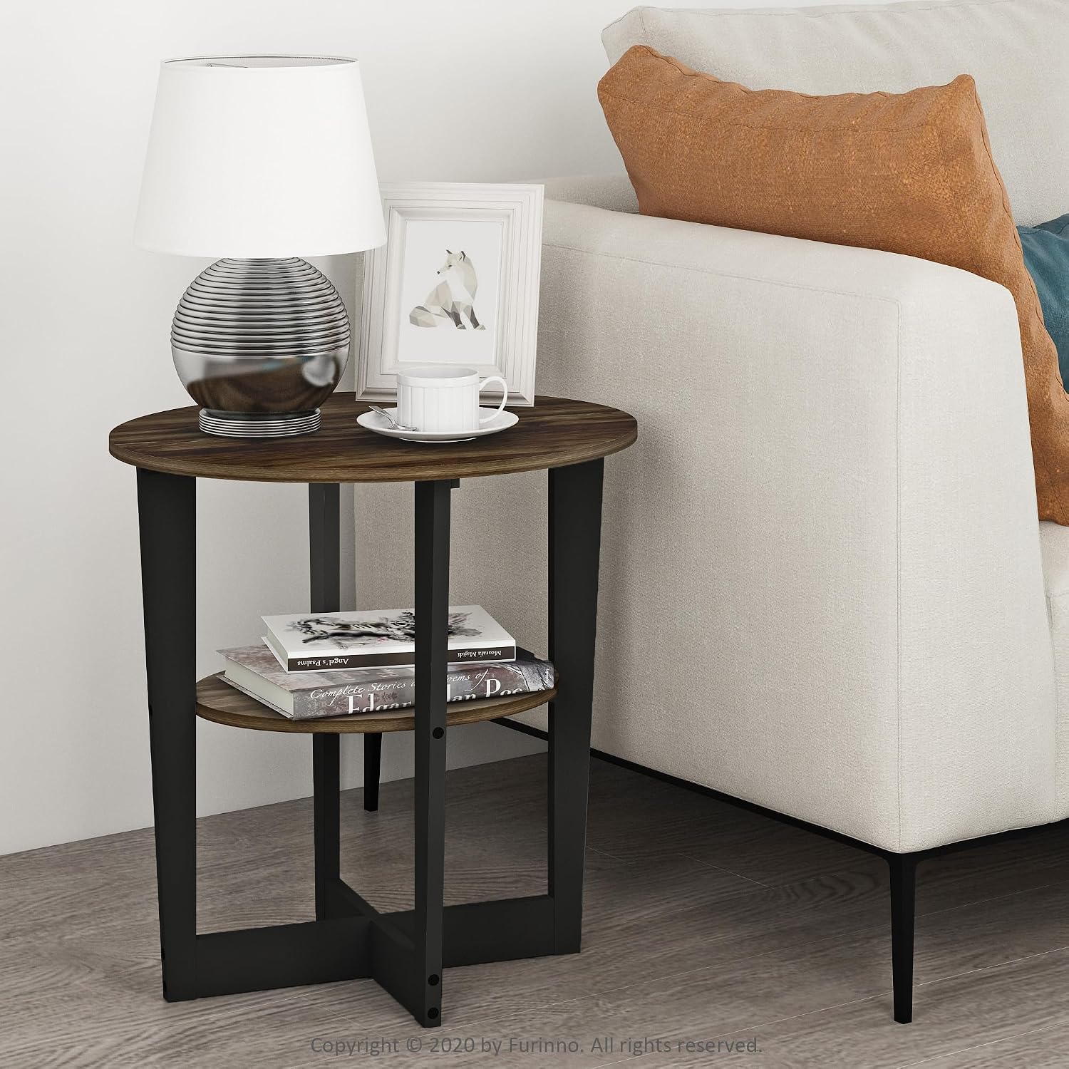 Furinno SIMPLE DESIGN Side Table, 2-Tier Modern End Table with Soft Edges, Open Shelves Night Stand, Bedside Table, for Living Room, Bedroom, French Oak