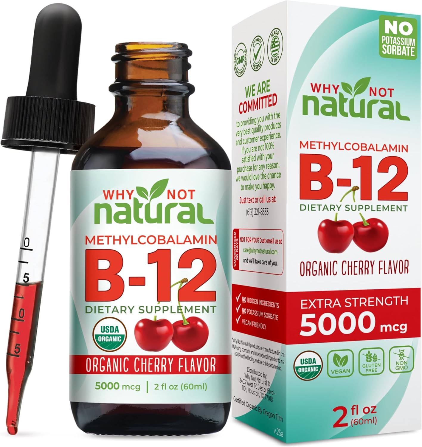 Why Not Natural Organic Vitamin B12 Liquid - Sublingual Extra Strength 60 x 5000 mcg Methylcobalamin Drops, Vegan, Maximize Absorption and Energy