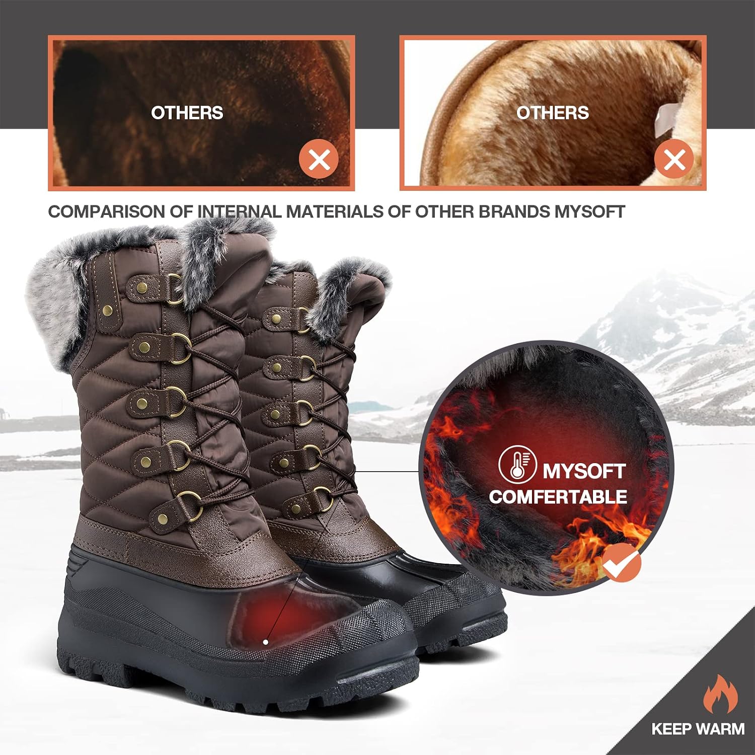 mysoft Women's Snow Boots Waterproof Mid-Calf Winter Boots