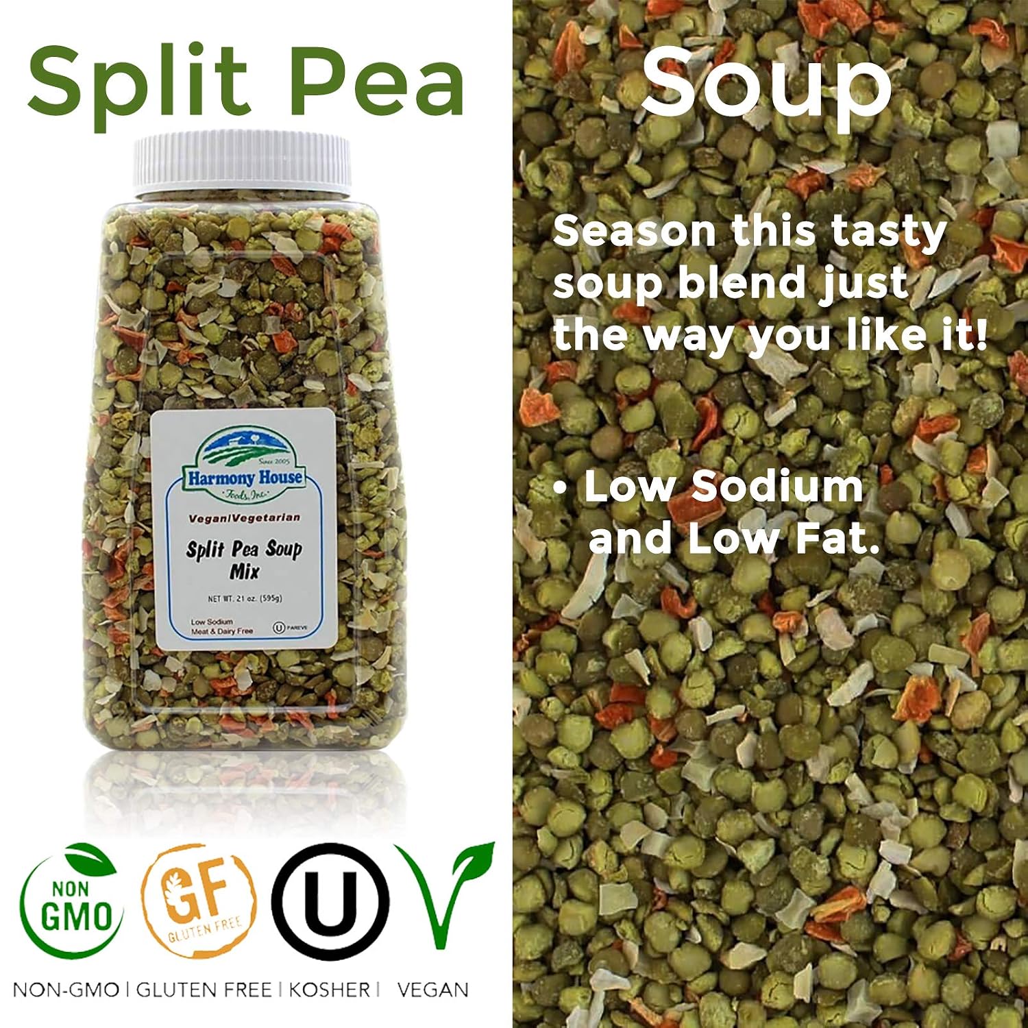 Harmony House Foods Split Pea Soup Mix - Air Dried Vegetables, Vegetarian, Vegan, Non-GMO, Great for Camping, Survival, Hiking, and Backpacking