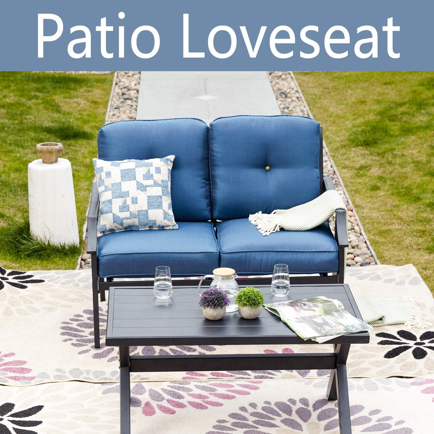 ® Outdoor Loveseat Bench,2PCs Conversation Furniture Set with Cushions,for Garden,Yard,Poolside and Patio (White)