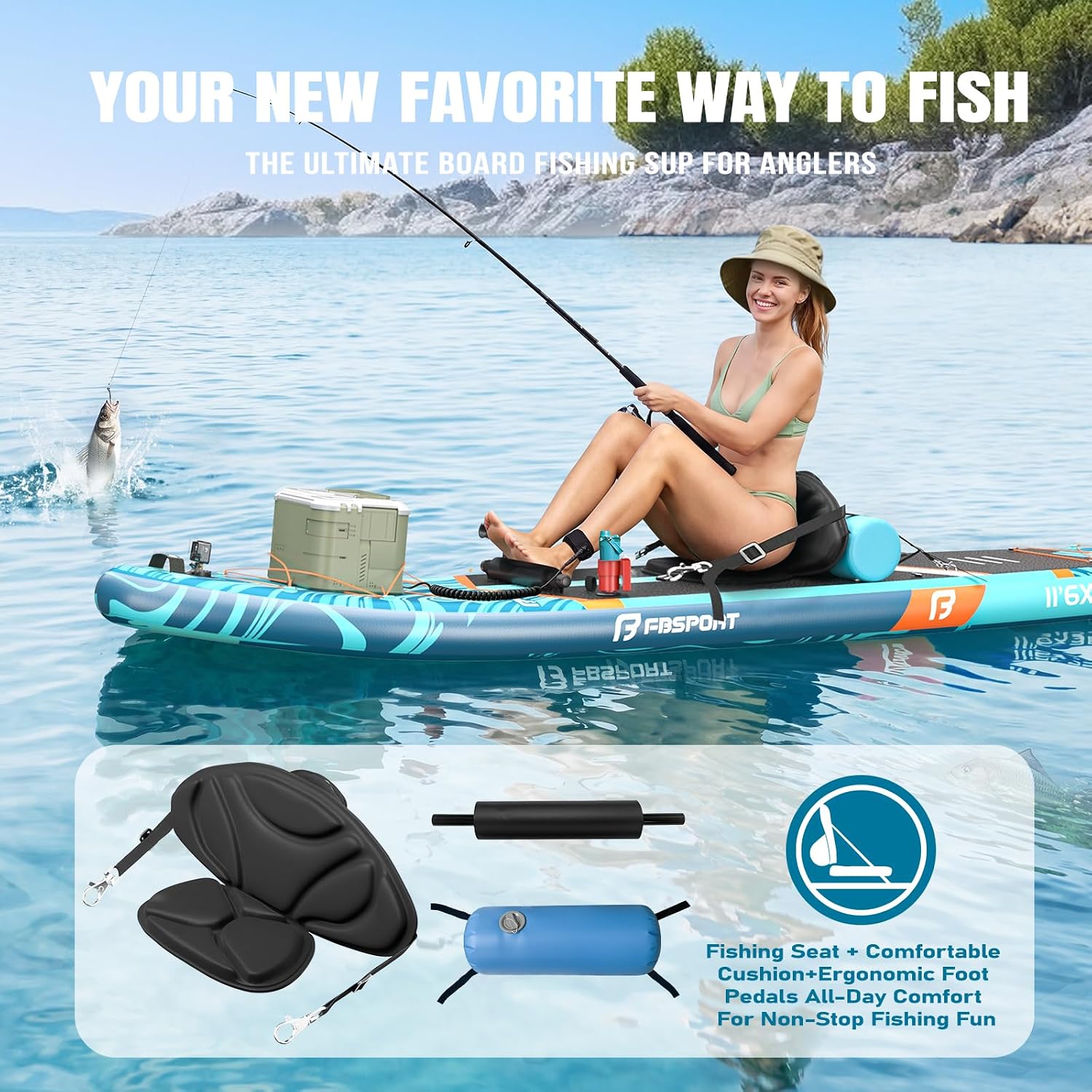 FBSPORT 11' Premium Stand Up Paddle Board, Yoga Board with SUP Accessories & Carry Bag | Wide Stance, Surf Control, Non-Slip Deck, Leash