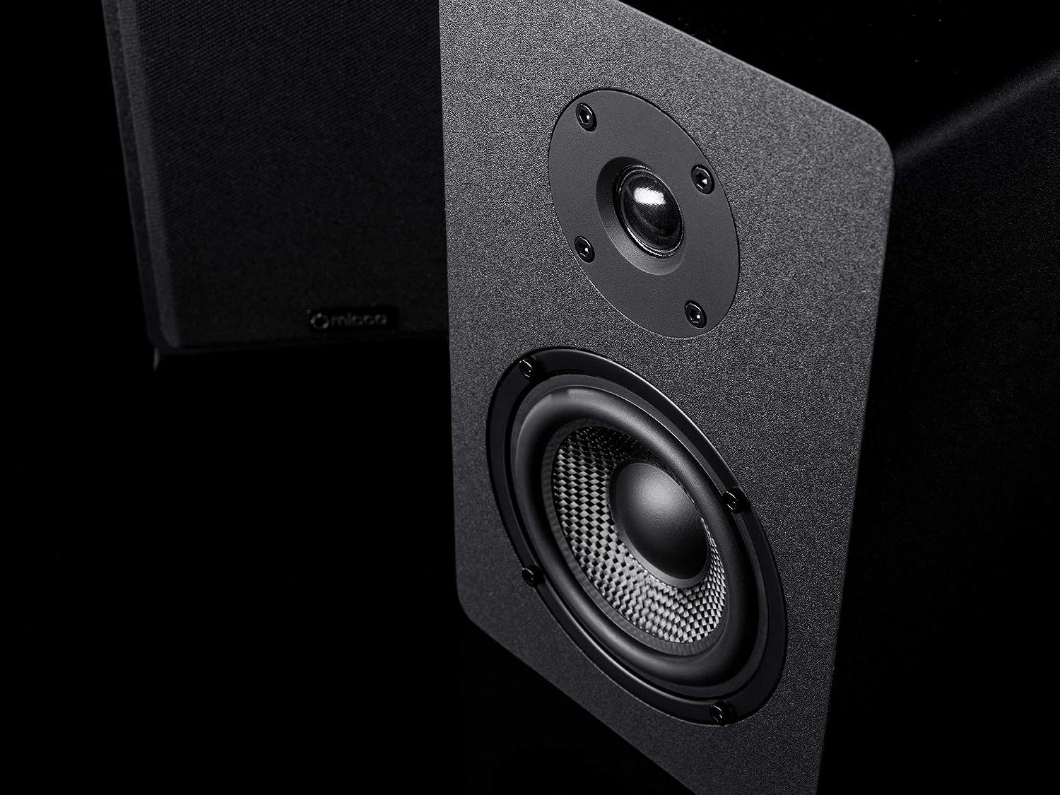 Micca MB42X Advanced 2-Way Passive Bookshelf Speakers, Stereo Pair, Black | Amplifier Required, 4-Inch Carbon-Fiber Woofer, 0.75-Inch Silk-Dome Tweeter, Desktop, Home Theater, Surround Sound