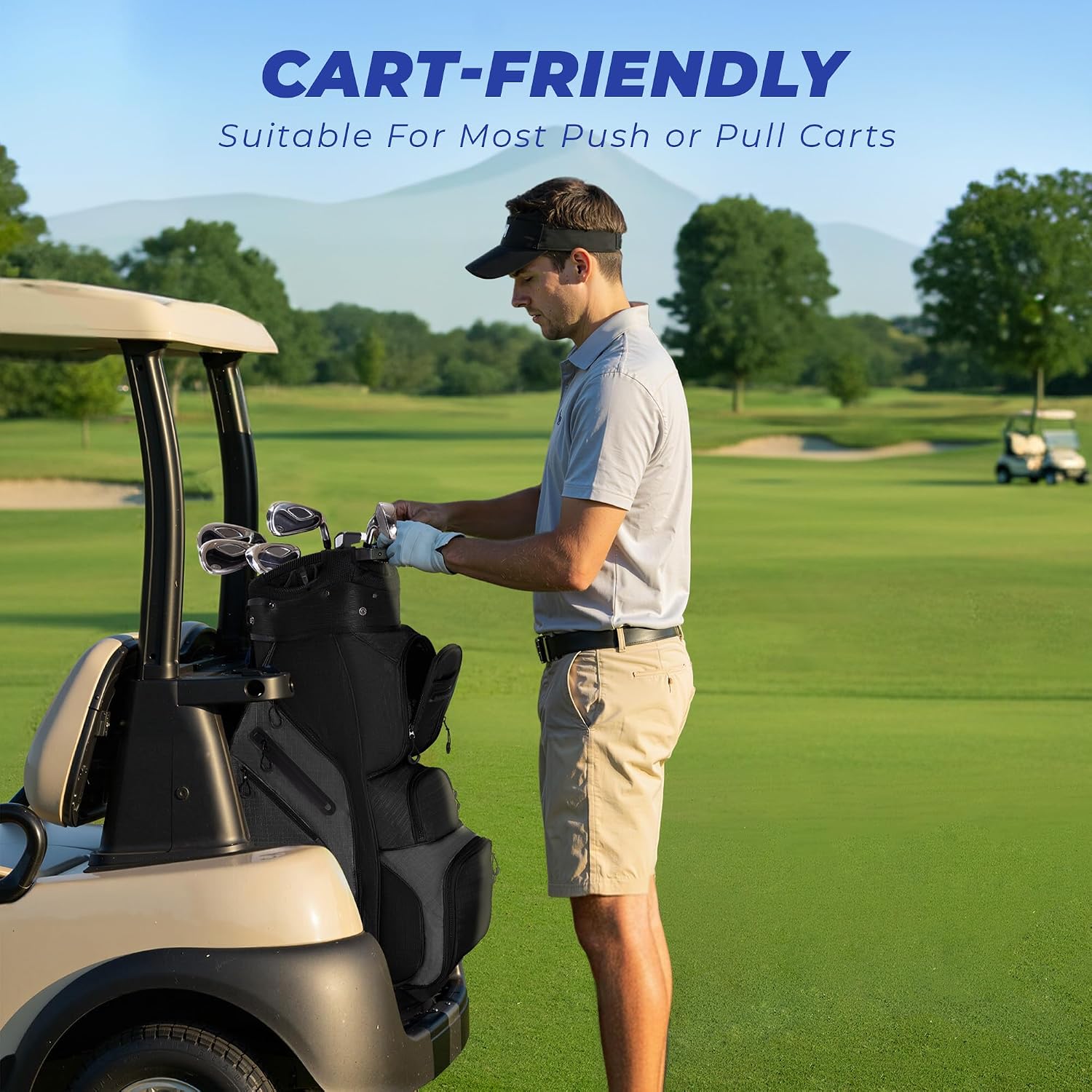 Golf Cart Bag 14-Way Organizer Divider, Lightweight 5.5 lbs Golf Club Bags for Men & Women, 10 Pockets with Cooler, Dual Waterproof Valuables Pockets, Rain Cover