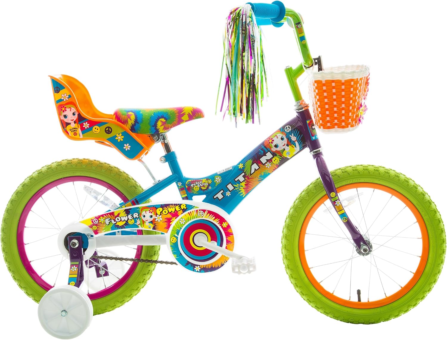 Titan Girls BMX Bike for Kids Ages 4-7, 16-Inch Wheels, 9-Inch Frame, Training Wheels, Toy Seat, Doll Basket, Streamers, First Bike, Princess Bicycle, Gift for Girls