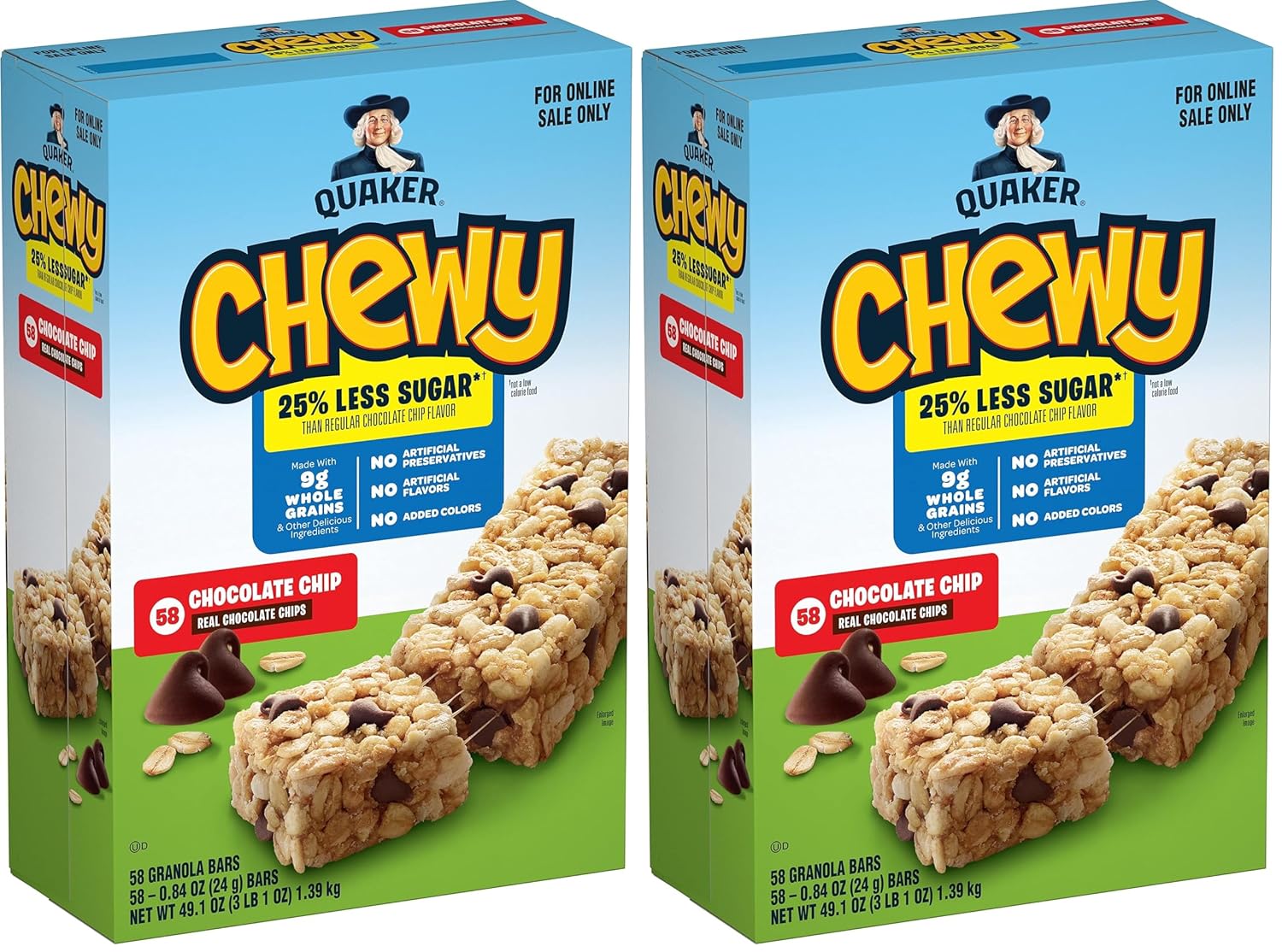 Quaker Chewy Granola Bars, Chocolate Chip, 58 Count - Packaging May Vary
