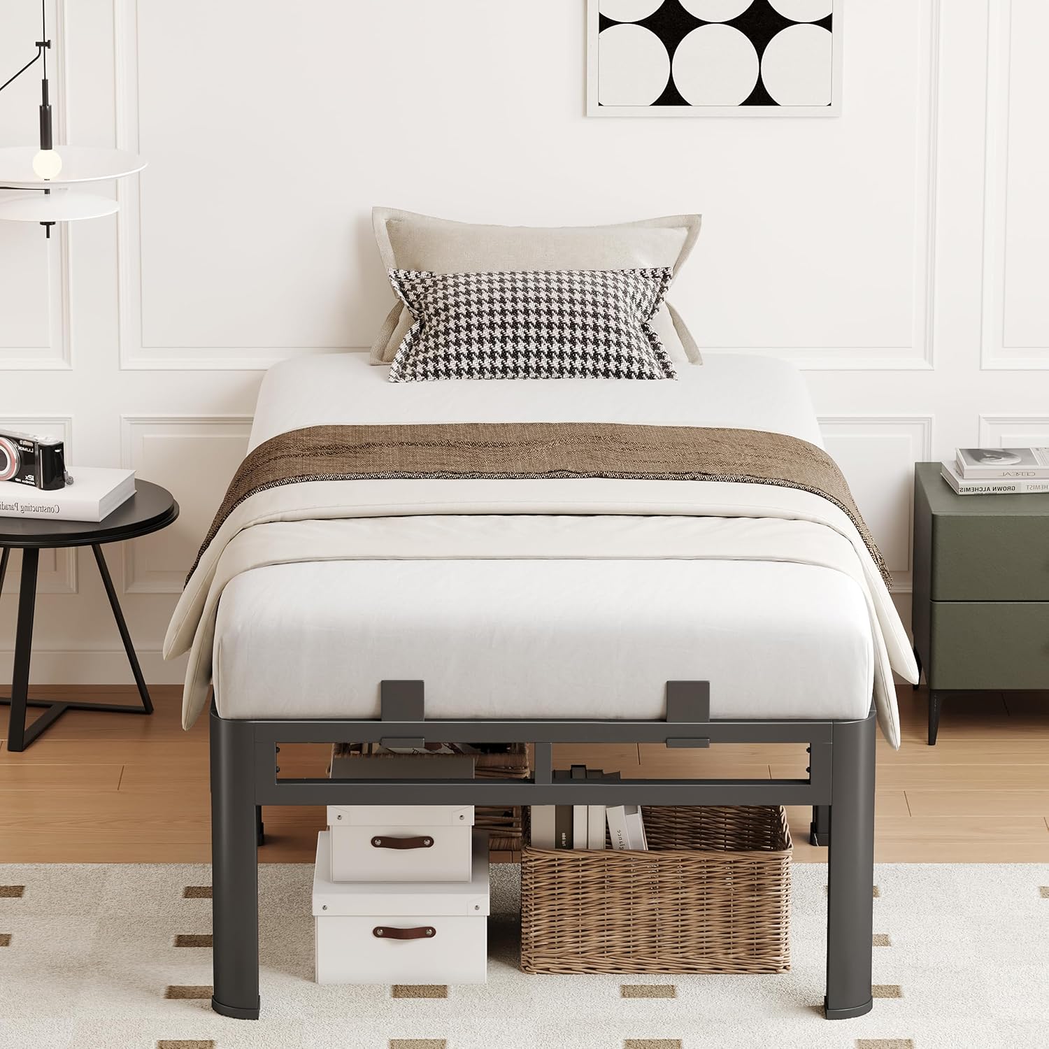 Full Size Bed Frame Metal,14 Inch Heavy Duty Double Layer Platform Black | Easy Assembly,Noise Free,4000lbs Capacity,6 Mattress Stoppers,Round Corner Legs,Headboard Holes,Anti-Slip Rubber Foot Pads