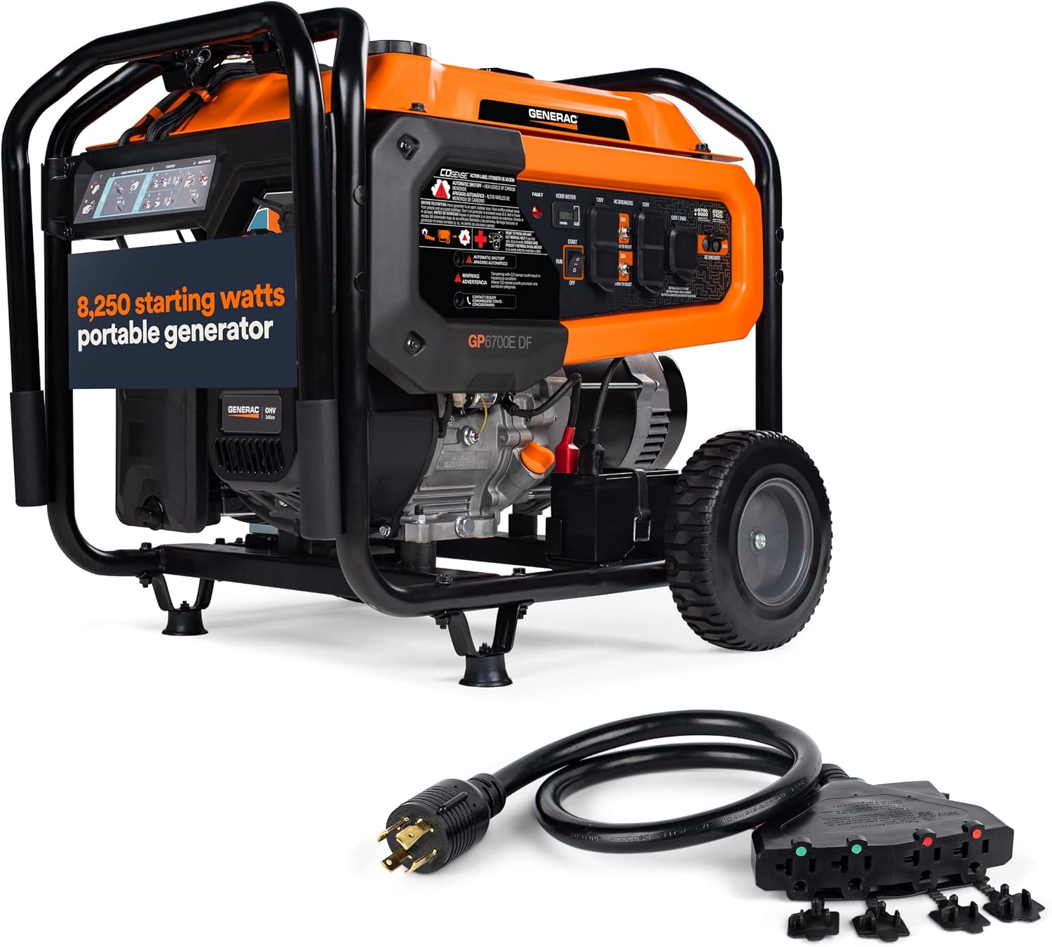 Generac 12,500 Starting Watt Tri-Fuel Portable Generator, Electric Start | Gas, Propane, Or Natural Gas Fuel Options, COsense CO Detection, 9.5 Hour Runtime, Emergency Home Backup, 49 State Compliant