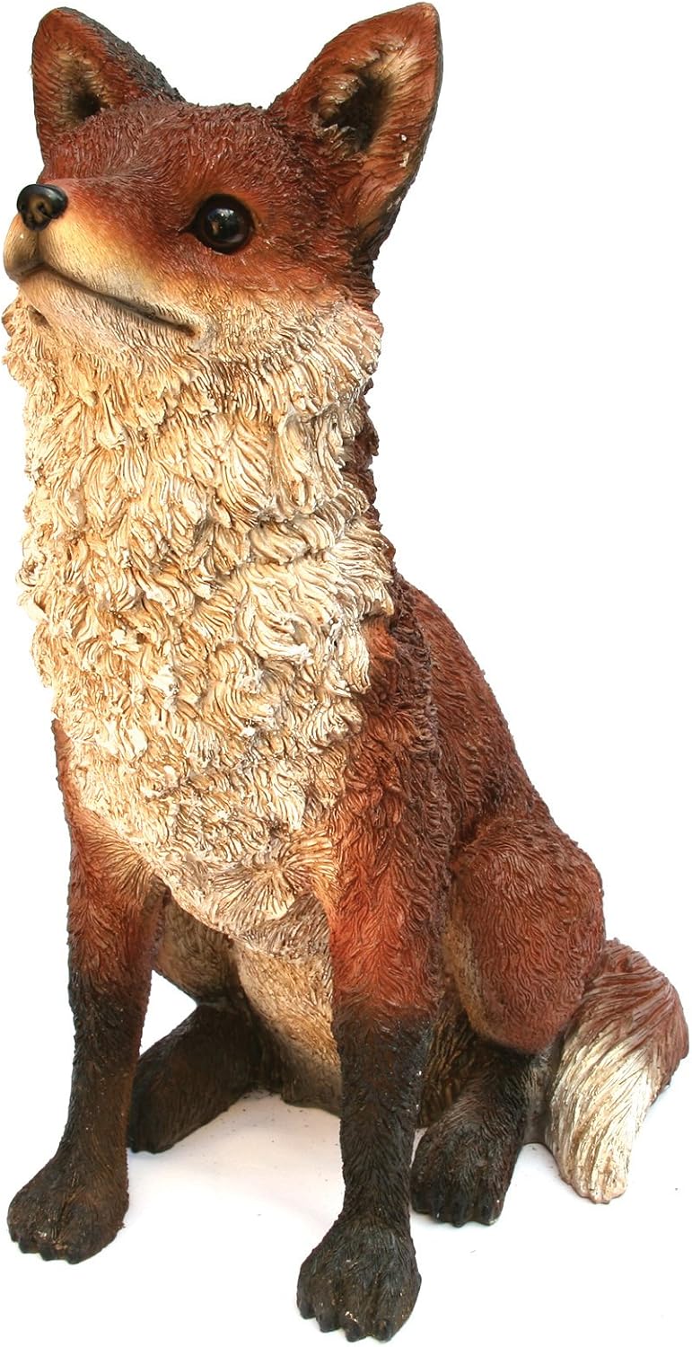 Fox L Red/White Statue by Michael Carr Designs - Outdoor Fox Figurine for gardens, patios and lawns (508007A) , Gray , Large