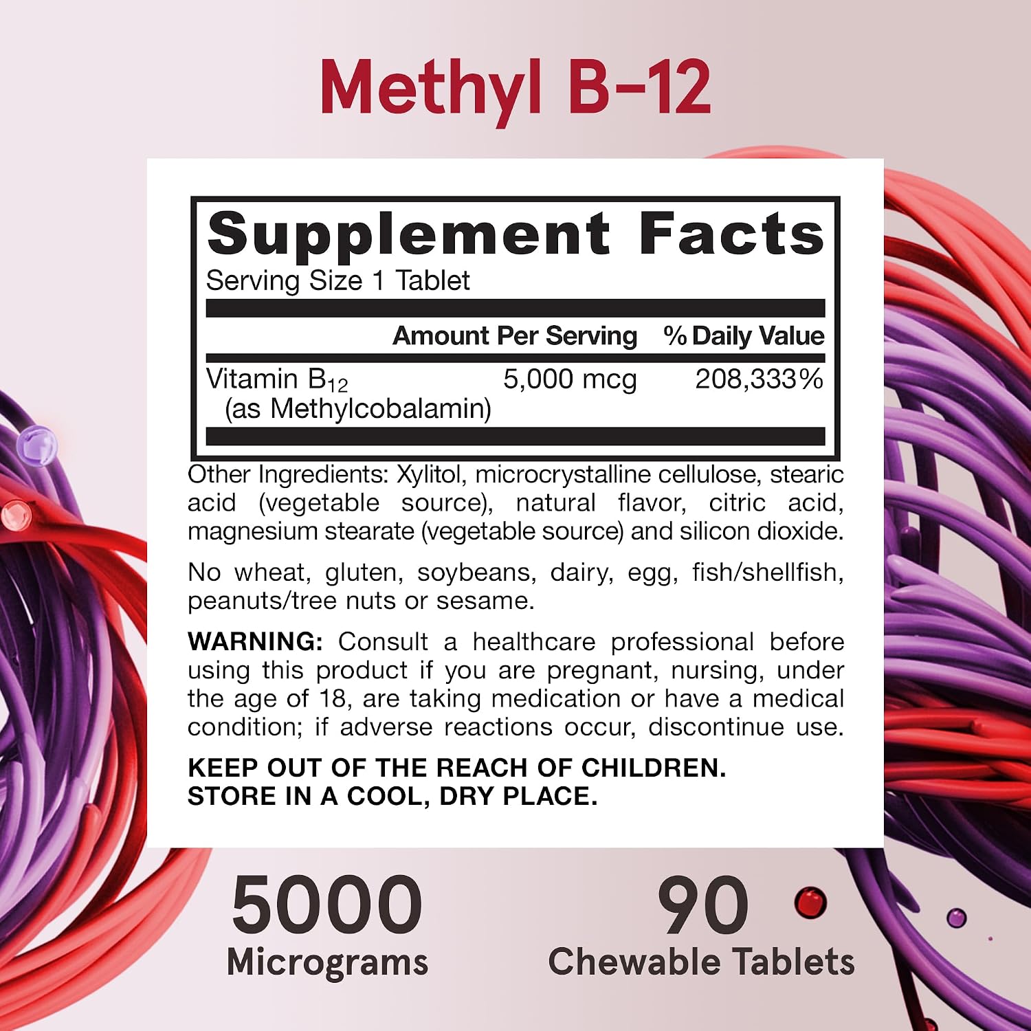 Jarrow Formulas Methyl Vitamin B12 5000 mcg - 60 Chewable Tablets, Naturally Fruit Flavored- Bioactive B12 Vitamin - Supports Cellular Energy Production, Brain Health & Metabolism - 60 Servings | Fruit Flavored, Bioactive B12 Vitamin, Supports Cellular E…