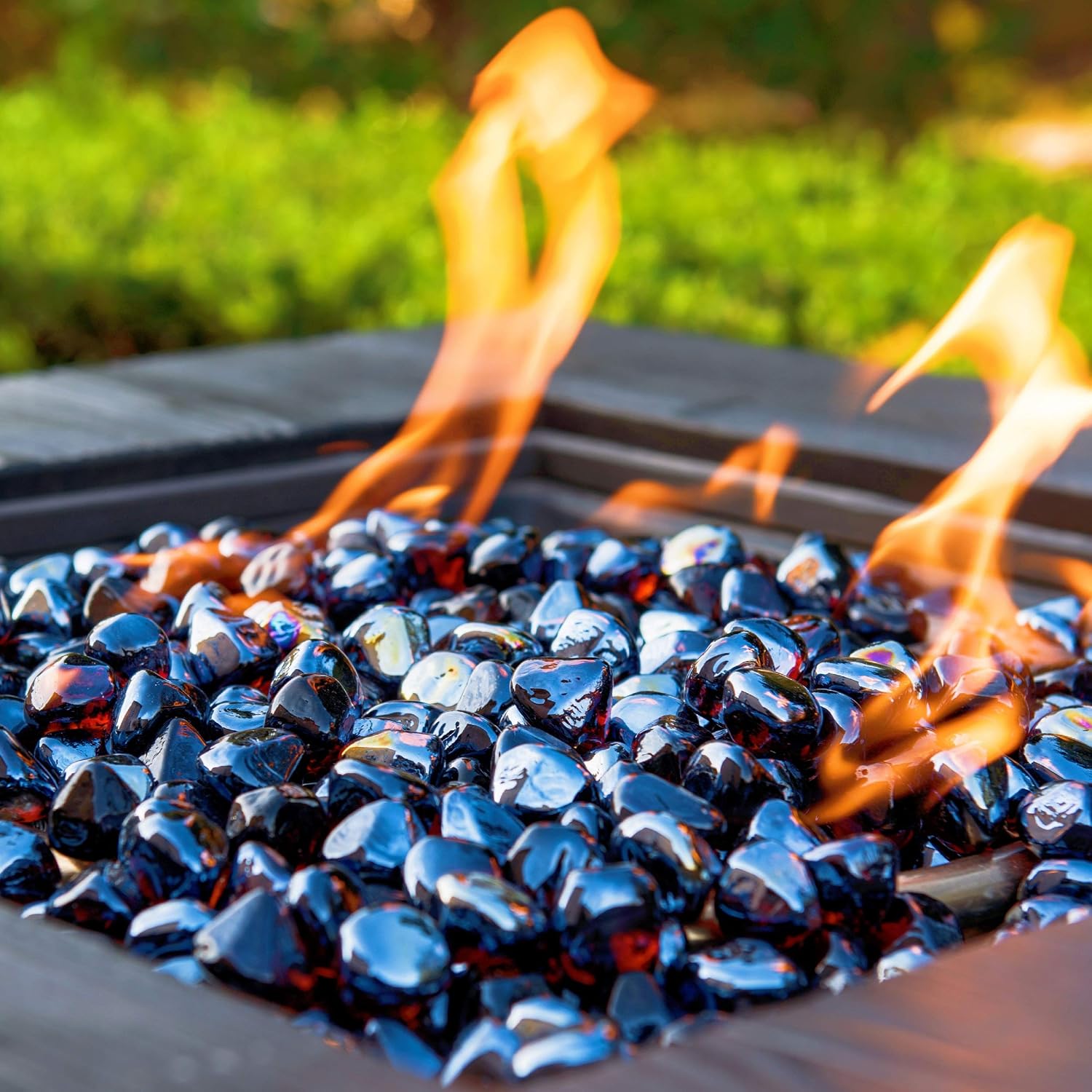 Fire Glass Diamond 1 Inch Fire Pit Glass Rocks for Propane or Gas Fire Pit （10 Pounds Margarita Azura Blue ） Gift Package