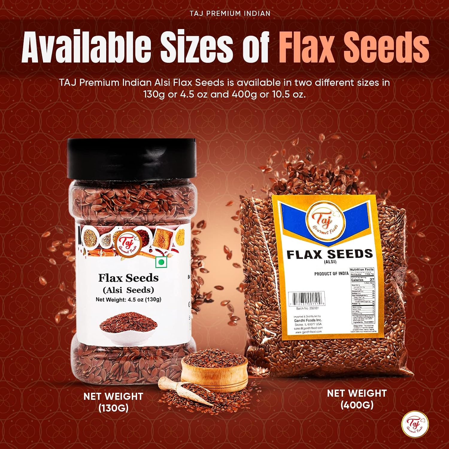 AJ Premium Indian Alsi Flax Seeds (Linseed), 4.5oz (130g)