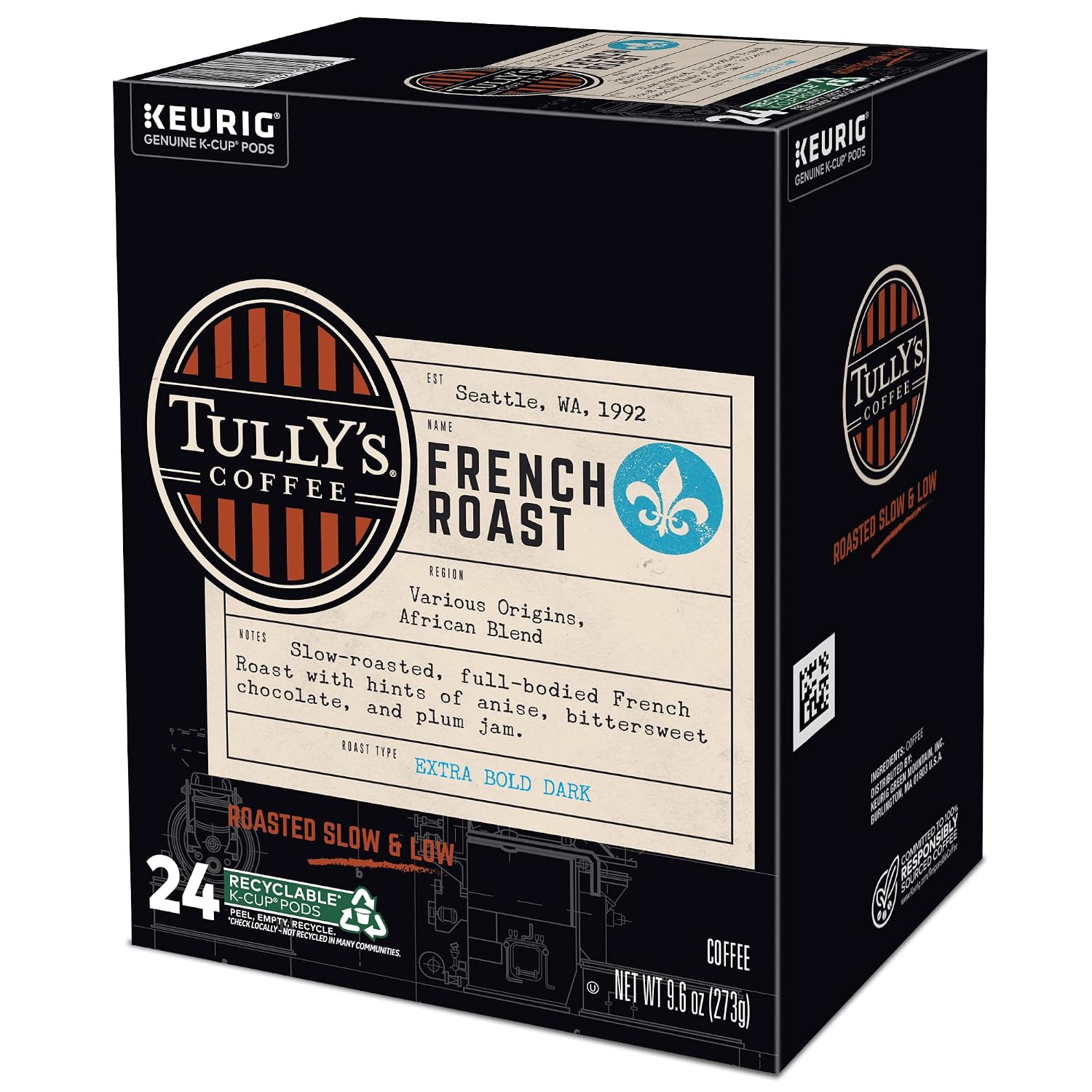 Tully's Coffee Hawaiian Blend Keurig Single-Serve K-Cup Pods, Medium Roast Coffee, 96 Count