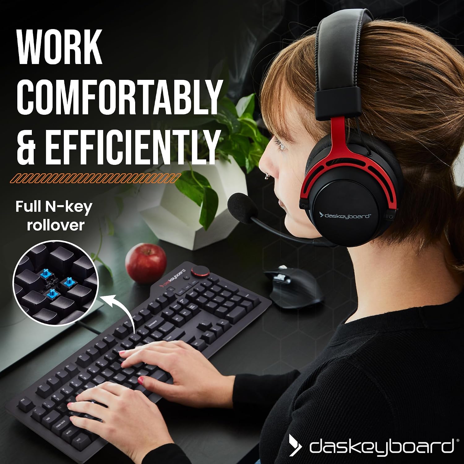 Das Keyboard 4 Professional for Mac Wired Mechanical Keyboard, Cherry MX Blue Mechanical Switches, 2-Port USB 3.0 Hub, Volume Knob, Aluminum Top (104 Keys, Black)