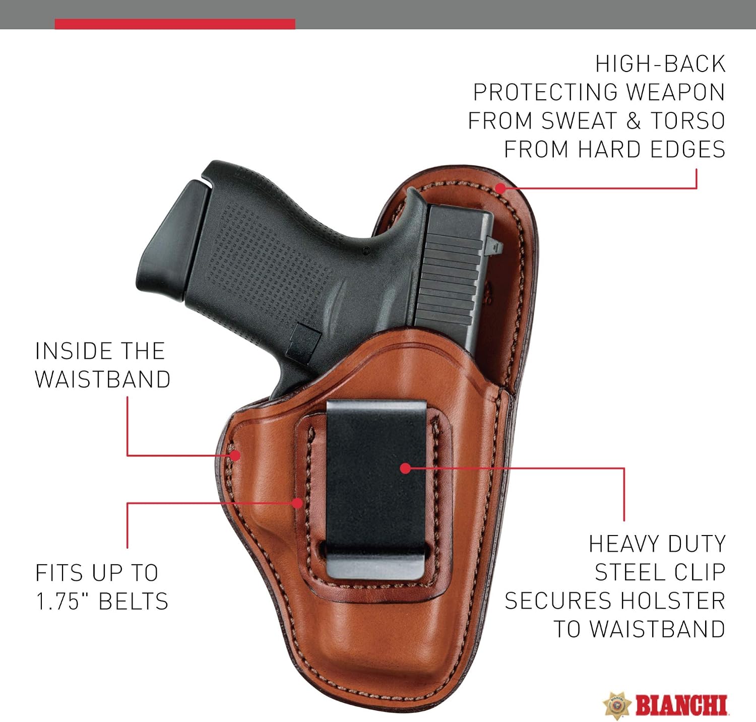 Bianchi Gun Leather #100 Professional IWB, Tan, Right Hand, SZ10A, Beretta Nano, Glock 26, 27, 43, Springfield XDS, Taurus PT-111, PT-140