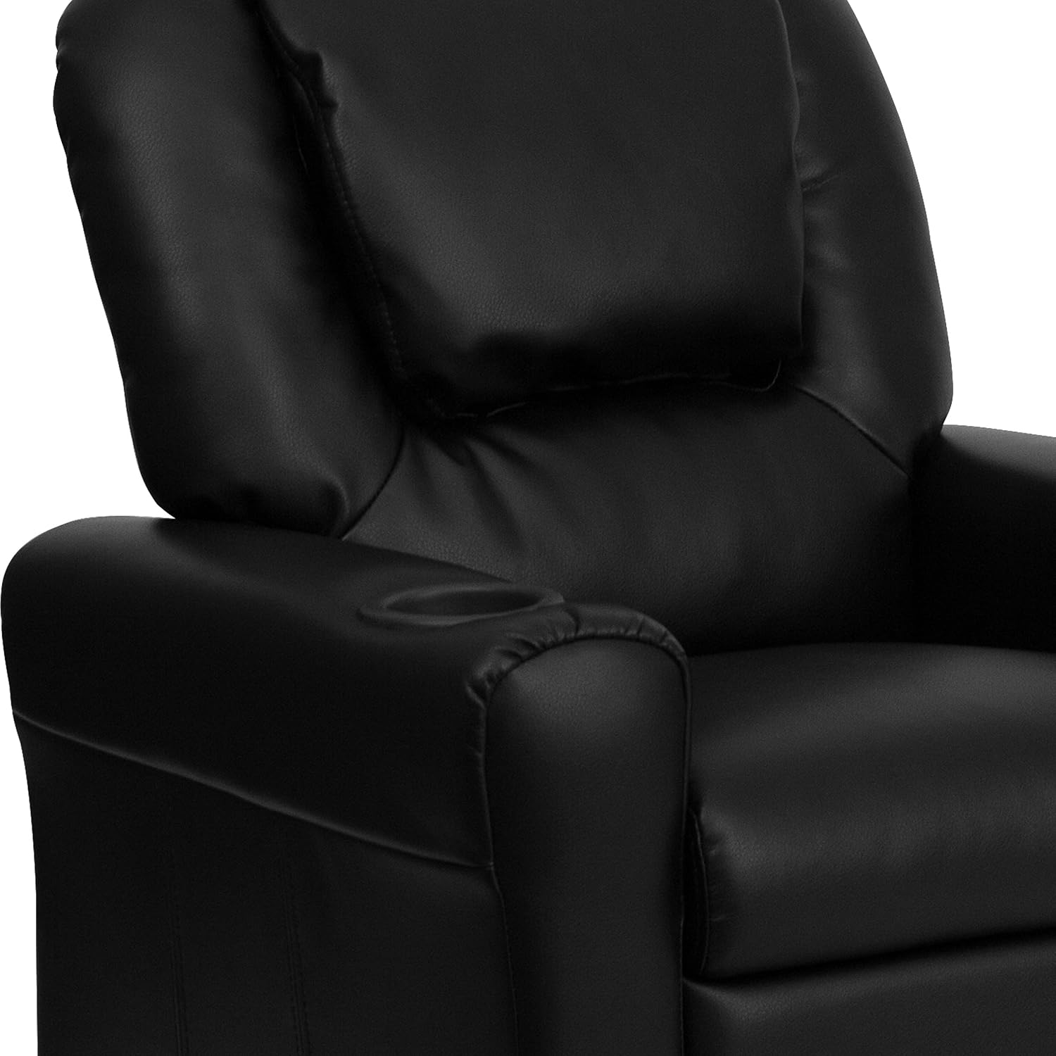 Flash Furniture Vana LeatherSoft Kids Recliner with Cup Holder, Headrest, and Safety Recline, Contemporary Reclining Chair for Kids, Supports up to 90 lbs., Brown | Manual Recline, Padded Seat and Back, Child-Friendly Design, Safety Recline Feature