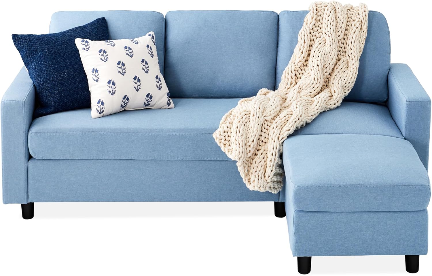 Best Choice Products Upholstered Sectional Sofa for Home, Apartment, Dorm, Bonus Room, Compact Spaces w/Chaise Lounge, 3-Seat, L-Shape Design