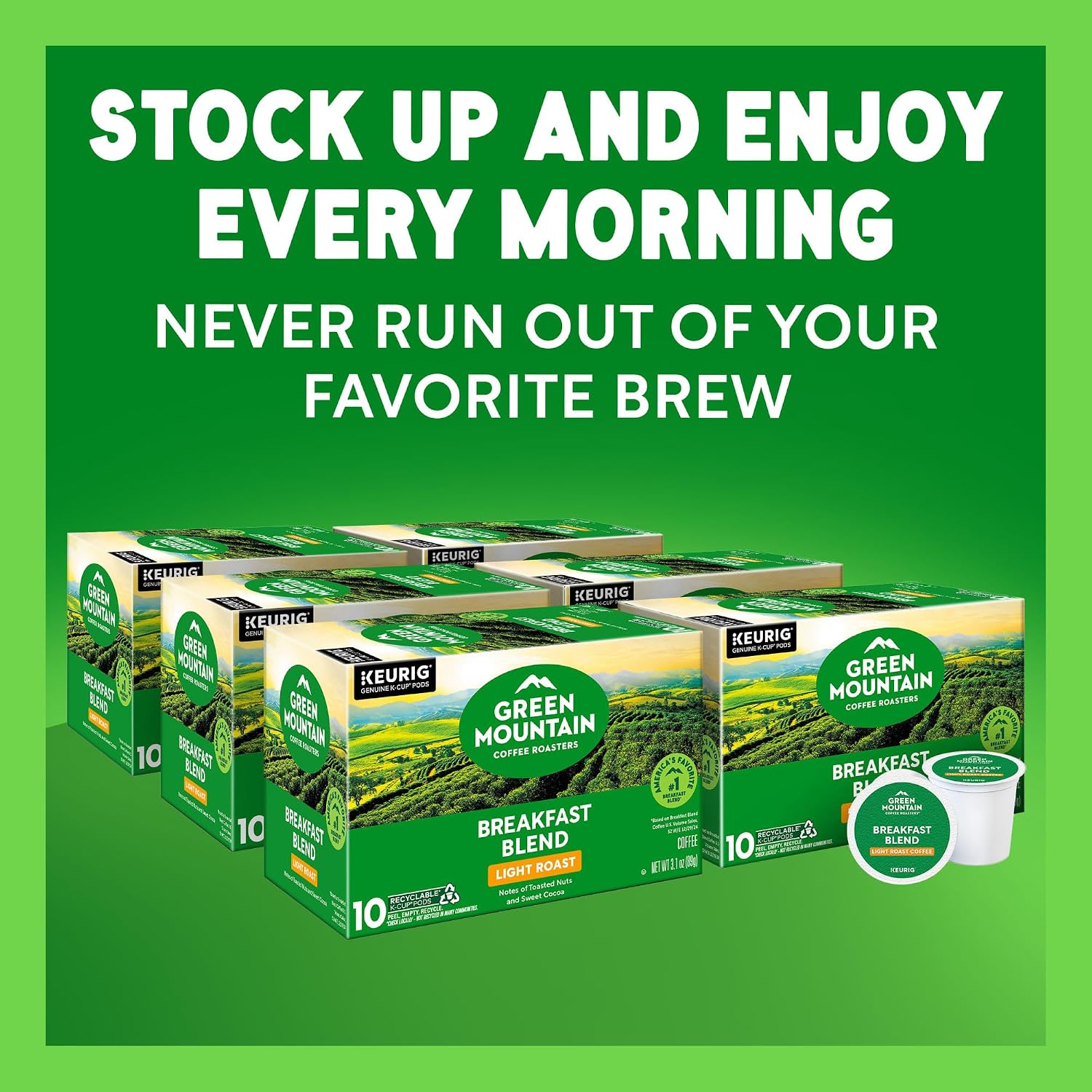 Green Mountain Coffee Roasters Breakfast Blend Single-Serve Keurig K-Cup Pods, Light Roast Coffee, 96 Count