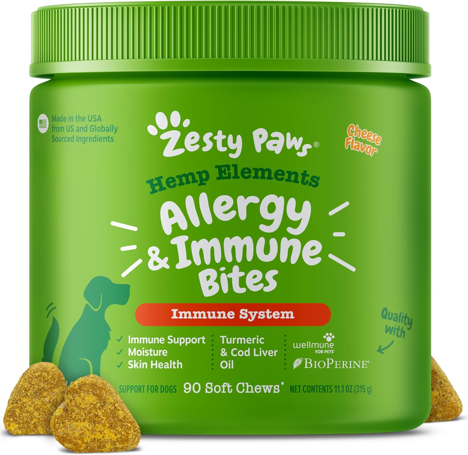 Zesty Paws Allergy Immune Bites - Dog Allergy Chews, Dog Probiotics for Itchy Skin and Ears, Lamb, 90ct