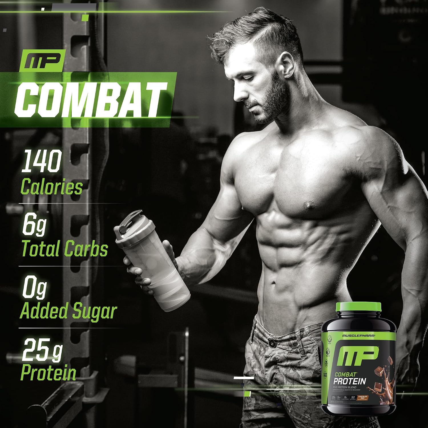 MusclePharm Combat Protein Powder Chocolate Milk - 4.2 lb - 52 Servings | Multi-Source Protein Blend, Chocolate Protein Shake, Lean Muscle Support