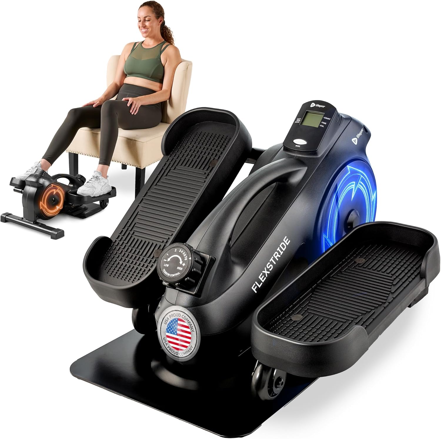 Lifepro Flexstride Under Desk Elliptical with Red Light Therapy Option