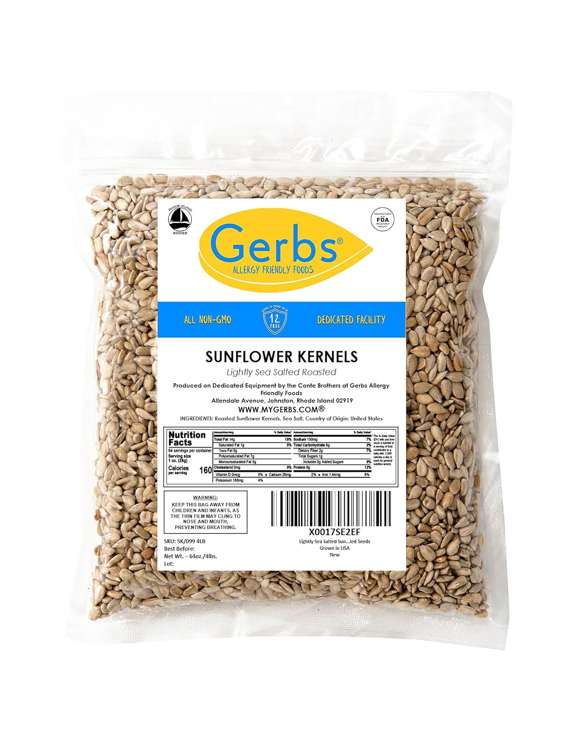 Lightly Sea Salted Sunflower Seed in Shell by Gerbs - 2 LBS - Top 11 Food Allergen Free & Non GMO - Premium Dry Roasted Seeds – COG USA | Small Batch, No Artificial Additives, Resealable Bag | Crack-and-Eat Crunchy Snack | Top 14 Allergen-Free