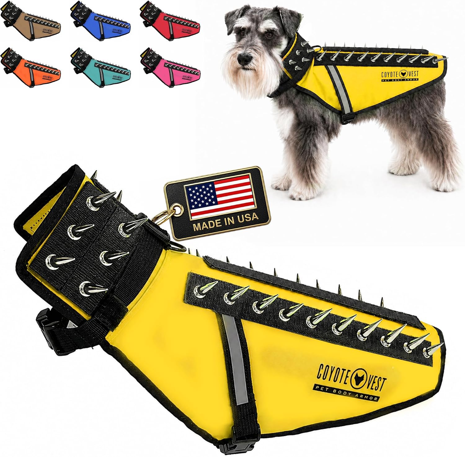CoyoteVest Stab-Resistant Dog Harness, Made in USA, X-Small, Neon Pink | Stab-resistant Vest Helps Protect Small Dogs From Coyotes, Aggressive Dogs and Birds of Prey, with Removable Spikes