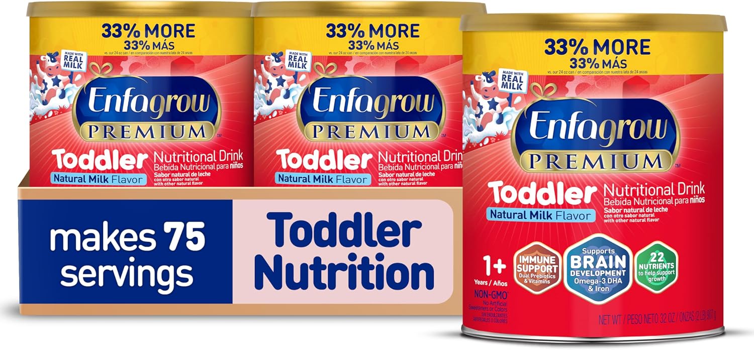 Enfagrow Premium Toddler Milk Nutritional Drink, Enfagrow Toddler Drink, Try Our Brain-Supporting Trio, 32oz Can