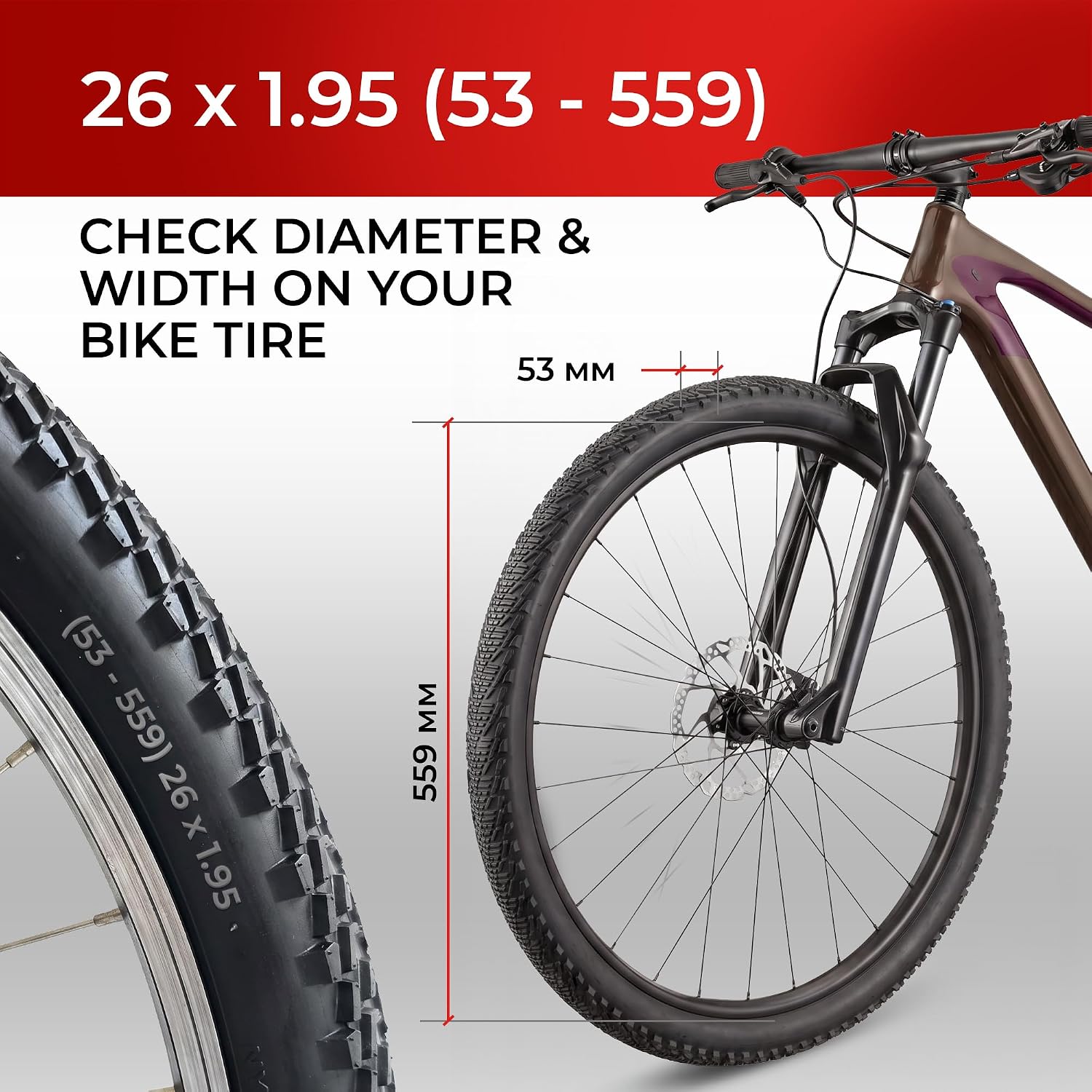 Pair 26 x 1.95 Mountain Bike Tires - Foldable 53-559 with 3mm Anti Puncture