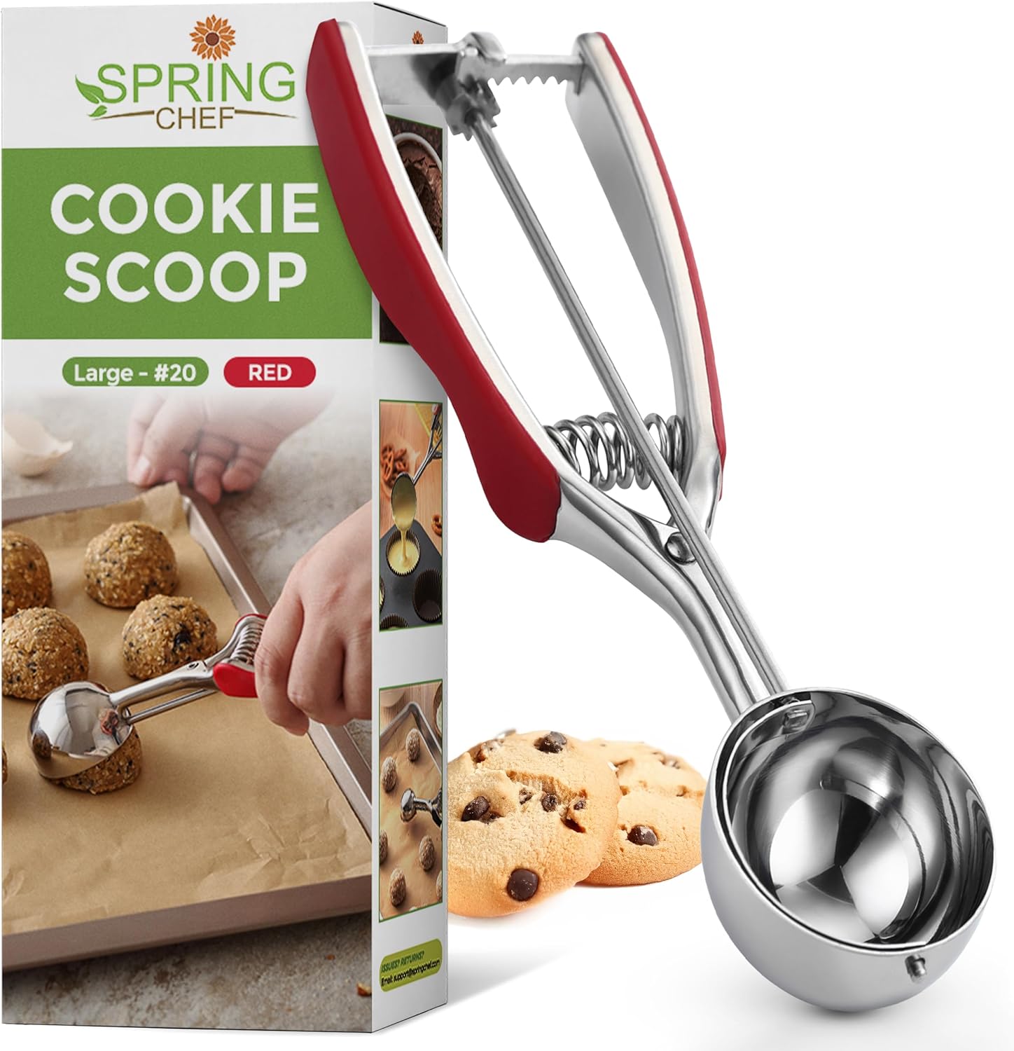 Spring Chef Medium Stainless Steel Cookie Scoop, #40, 1.7 Tablespoon, Black