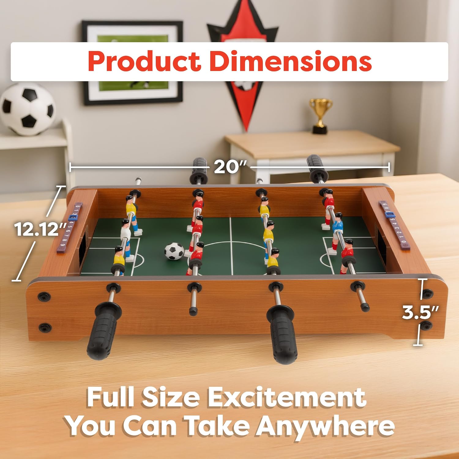 Foosball Table - 20-Inch Mini Soccer/Football Table Game for Arcade, Game Room, and Mancave - Set Includes Two Balls and Score Keeper by Hey Play