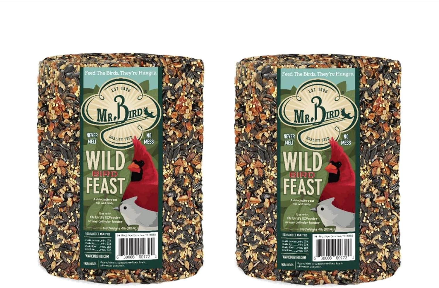 Mr. Bird WildBird Feast Cylinder, 1-Pack, 4 lbs | Wild Bird Seed for Outside Feeders | Premium Blend of Pecans, Sunflower Hearts & Millet | No Mess, No Melt
