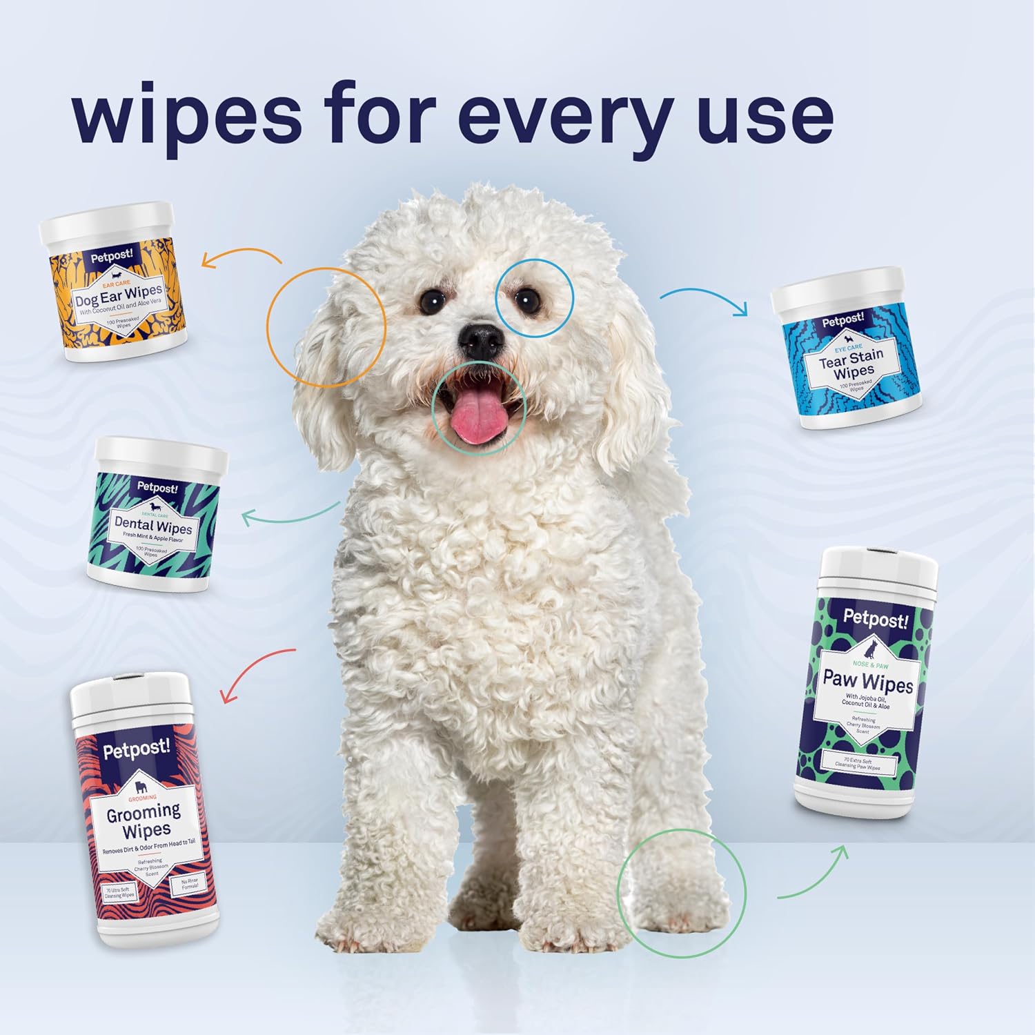 Petpost Dental Wipes for Dogs | 100 Count Presoaked Pads in Natural Tooth Cleaning Solution | Bad Breath and Tooth Buildup Remover