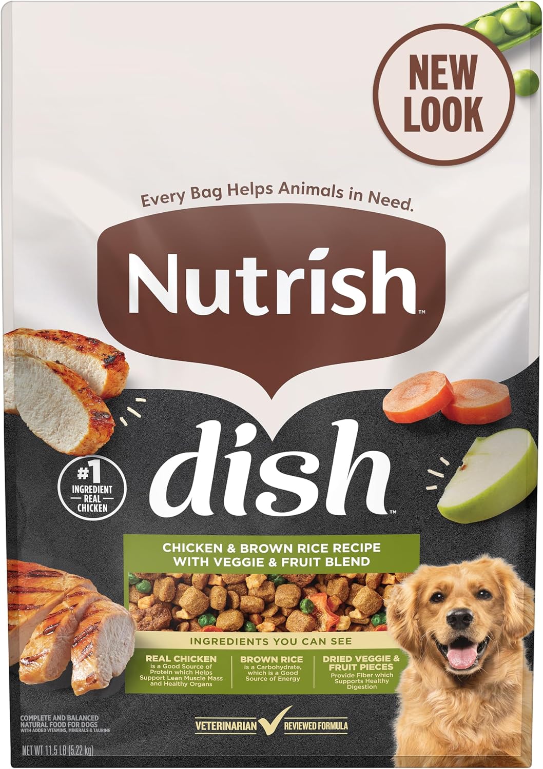 Nutrish Dish Dry Dog Food, Chicken Recipe, 3.75 lb. Bag (Rachael Ray) | Made with Dried Peas, Carrots & Apples And Contains No Added Corn, Wheat, Soy or Gluten Ingredients