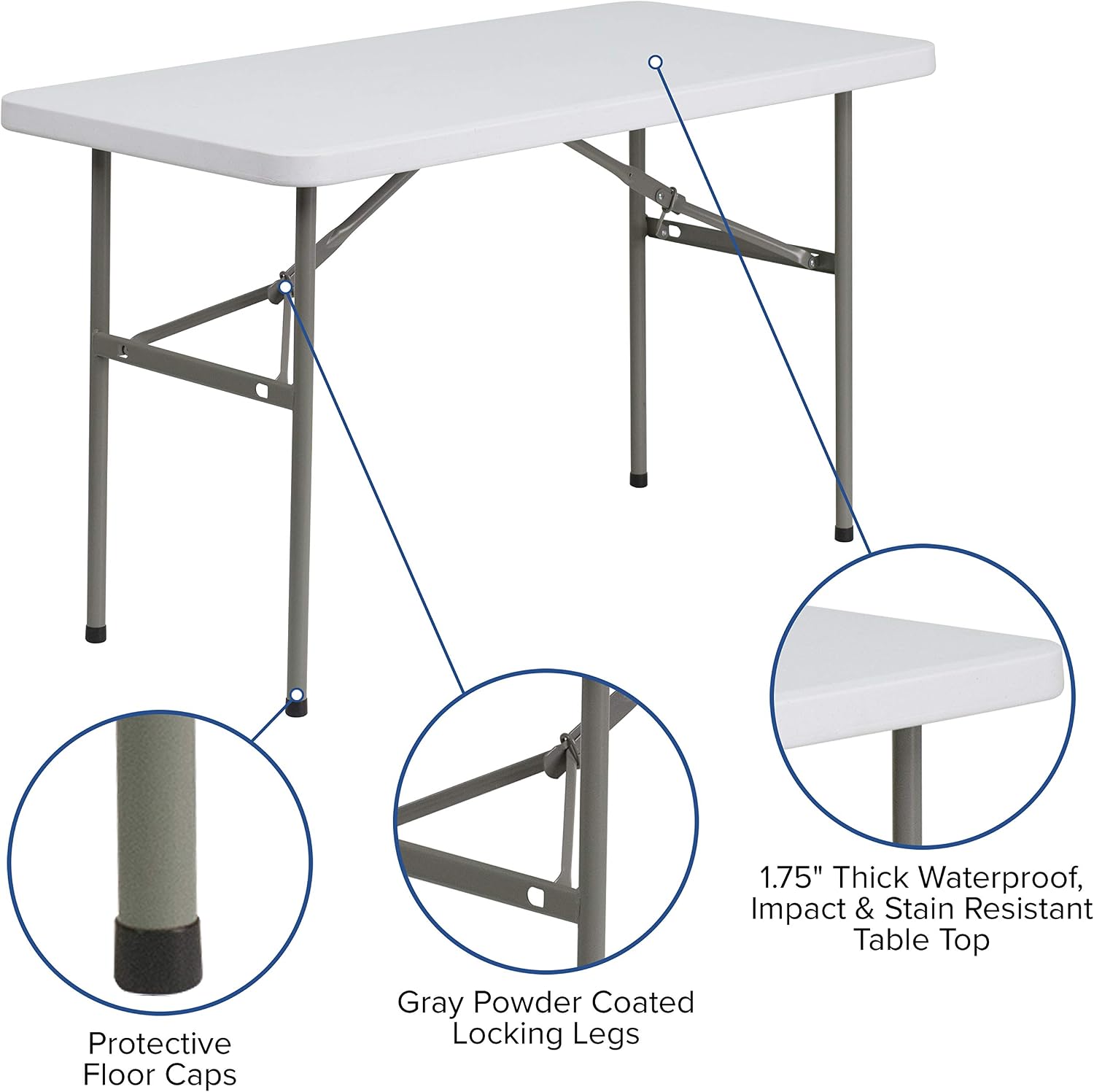 Flash Furniture 5-Foot Granite White Plastic Folding Table | Lightweight, Easy Storage, Commercial Grade