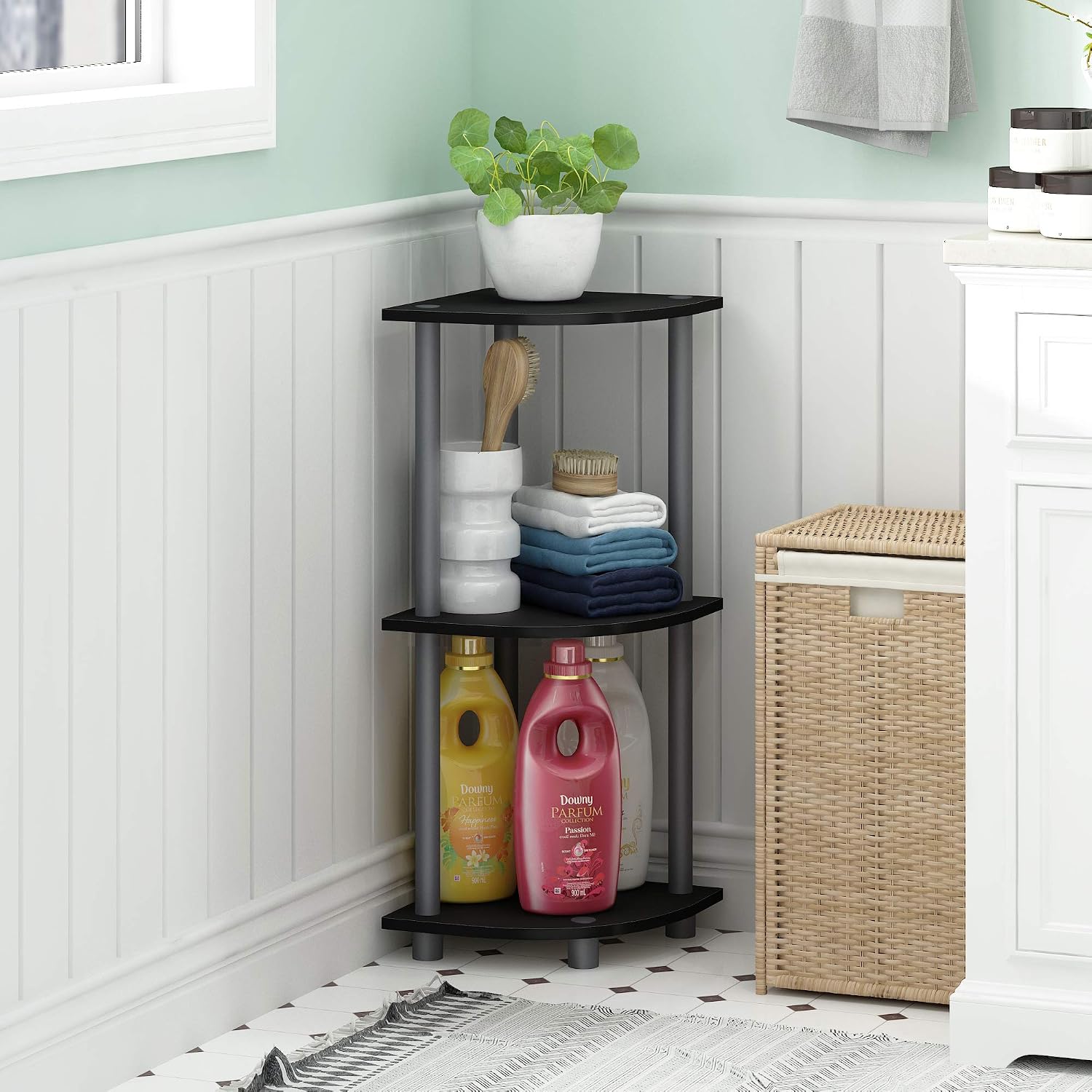 Furinno TURN-N-TUBE Storage Shelves, 3-Tier 47.4 Wide Book Shelf, Corner Shelf, Toolless Open Shelves, for Organization and Storage, Living Room, Garage, Home Office, Black