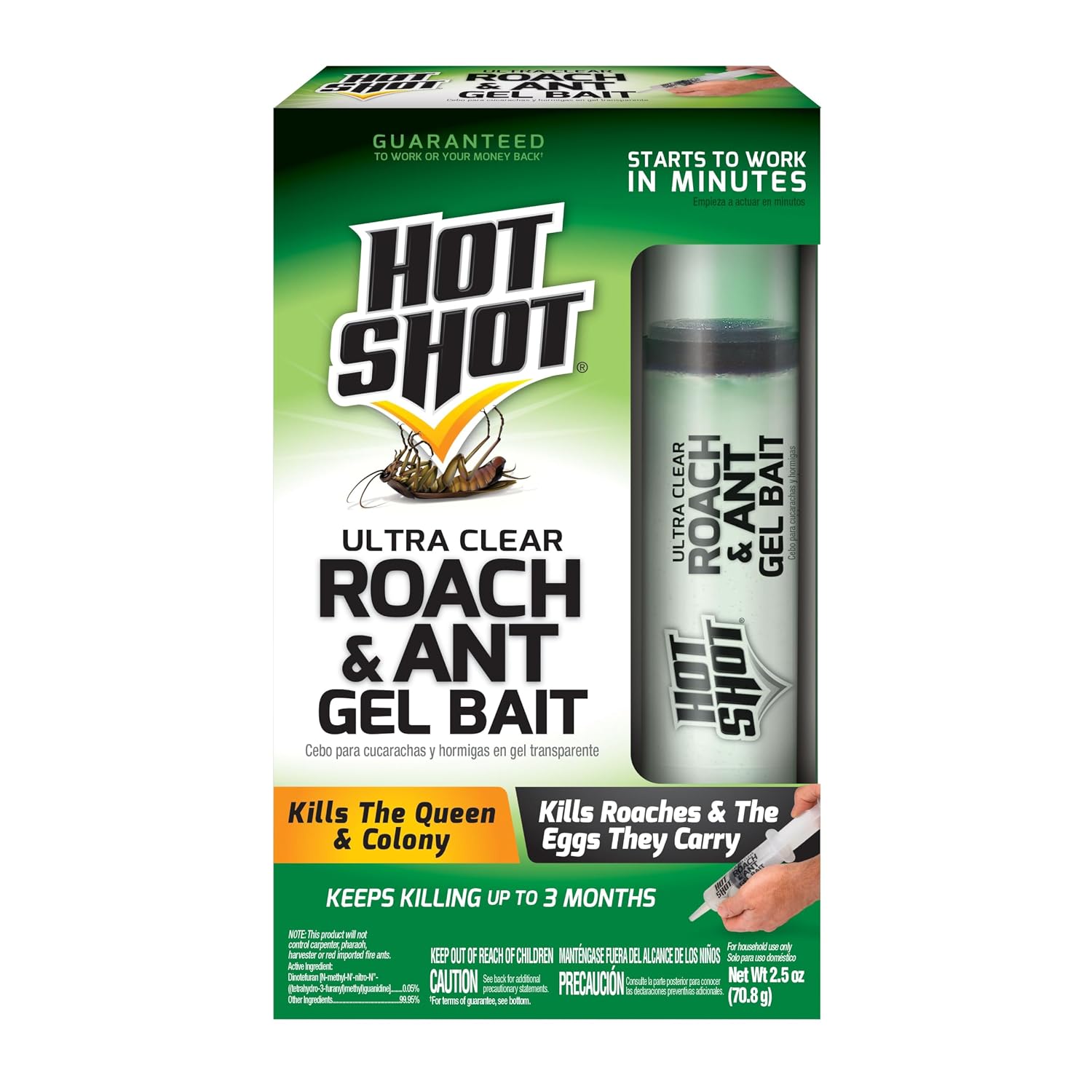 Hot Shot Ultra Clear Roach & Ant Gel Bait, 2.5 Ounces, Water-Based Gel Bait Dries Clear To Kill Roaches And Ants Indoors, Works In Minutes To Kill Queen And Entire Ant Colony, Roaches And Eggs | Kills Roaches, Their Eggs & Ants, Starts Working In Minutes…