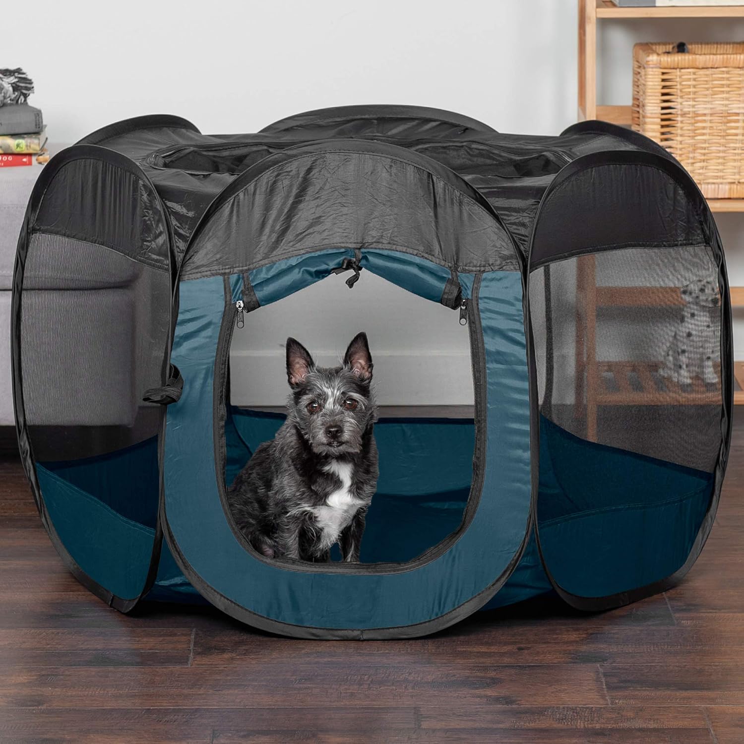 Furhaven Portable Dog Playpen Cat Tent, Pet playground,Kennel foldable indoor outdoor zippered puppy crate - Hunter Green, Medium