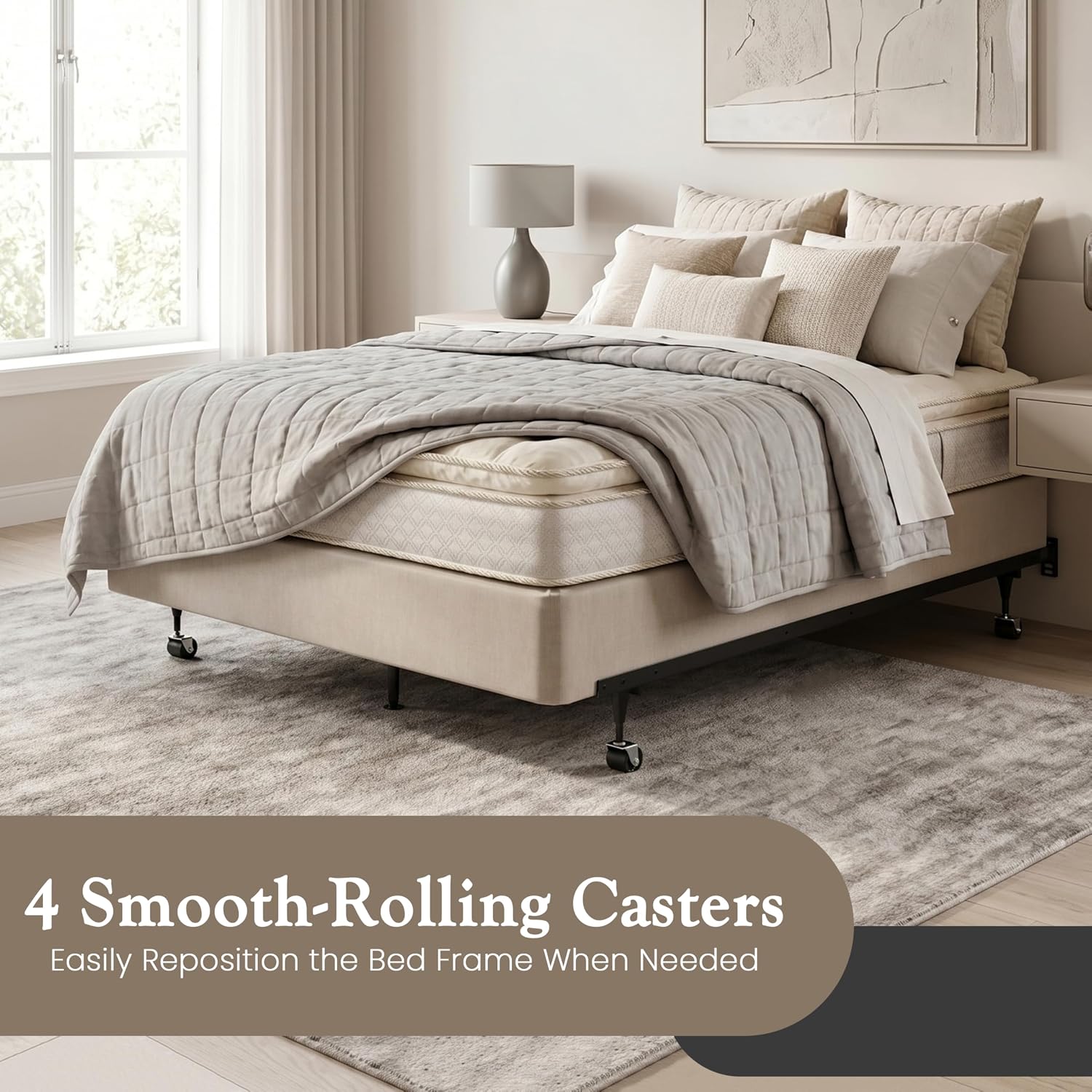Kings Brand Furniture Adjustable Metal Bed Frame with Locking Wheels, Fits Twin, Twin XL, Full, Full XL & Queen Mattresses