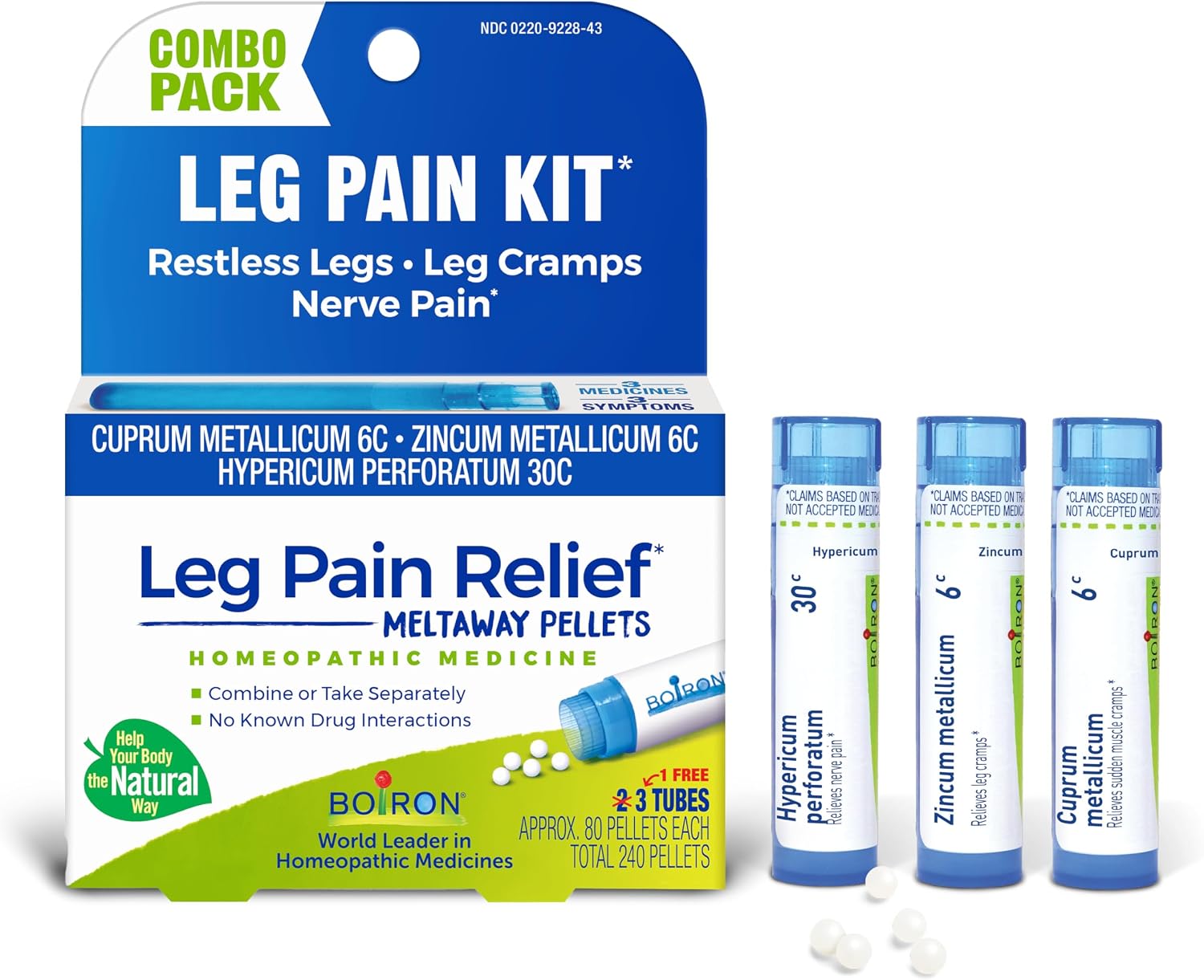 Boiron Leg Pain Relief for Relief from Restless Legs, Leg Cramps, and Shooting Pain - 3 Count (240 Pellets) | For Restless Legs, Leg Cramps