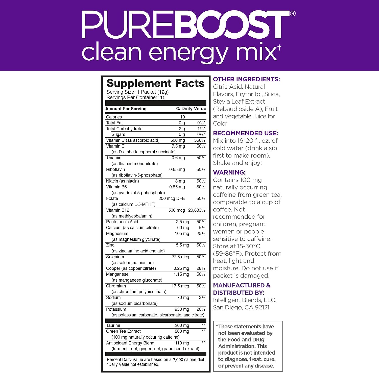 Pureboost Sugar-Free Clean Energy Booster Drink Mix, Citrus Sunrise 30ct | B12 vitamins, low sodium electrolytes & antioxidants. 25 vitamins and minerals. No sucralose.