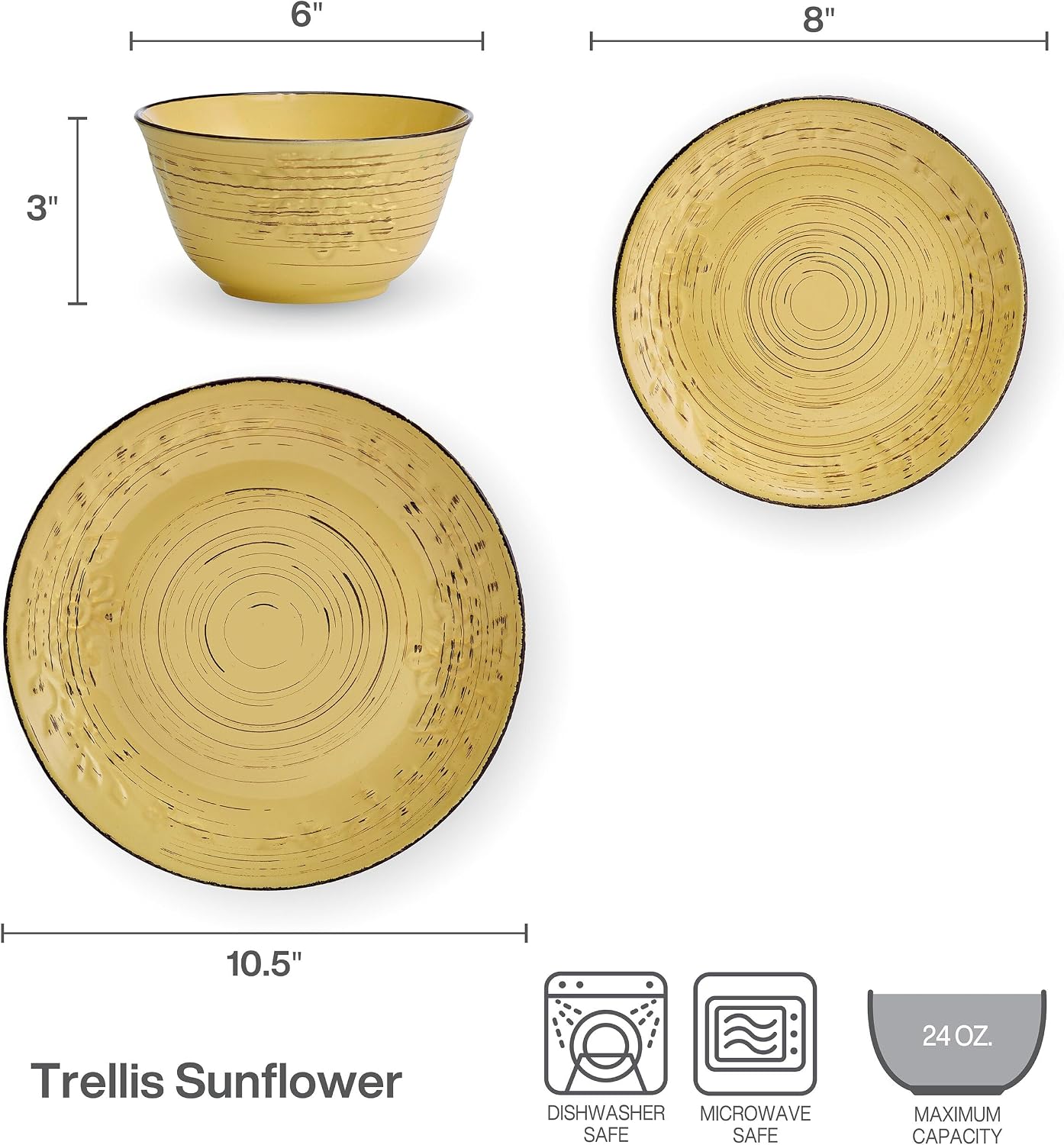Pfaltzgraff Trellis White 16-Piece Stoneware Dinnerware Set, Service for 4, Distressed White Finish, Microwave & Dishwasher Safe Plates and Bowls