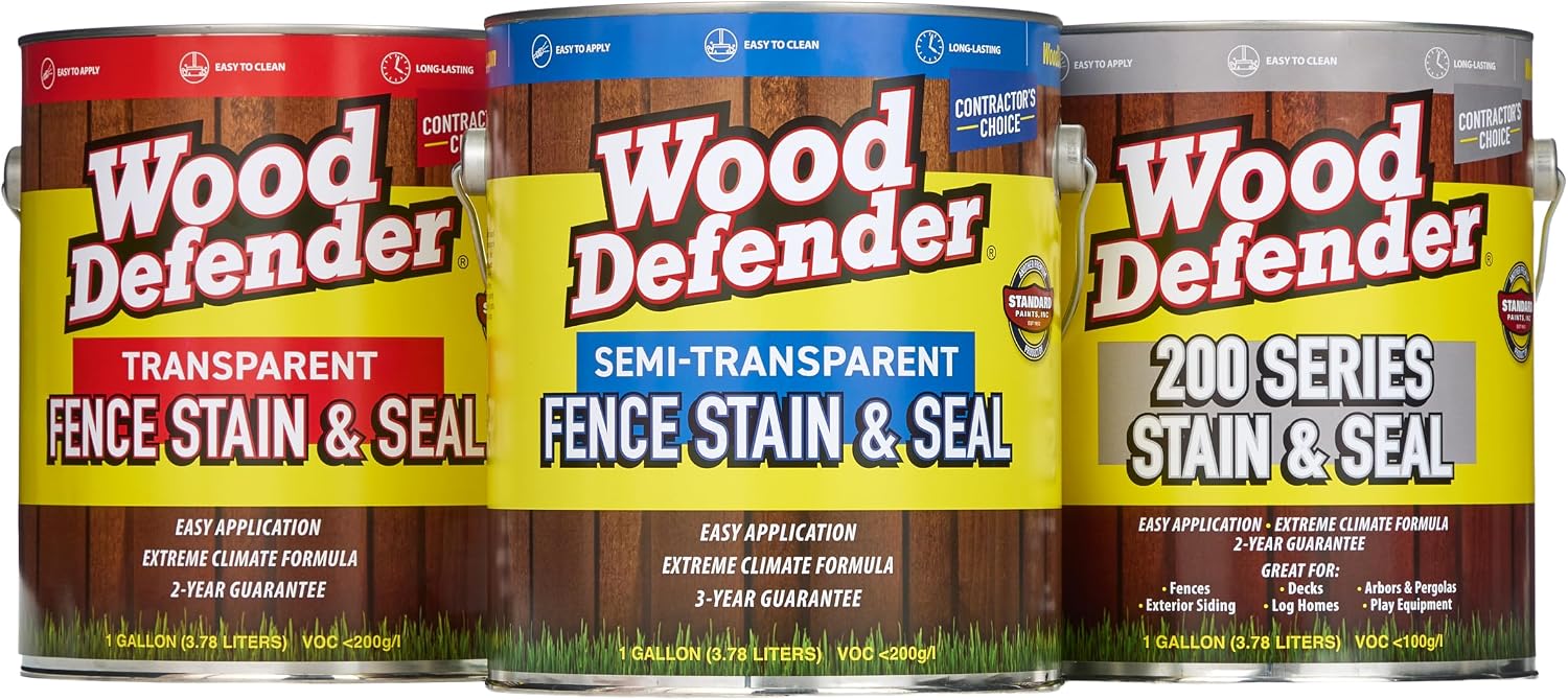 Wood Defender Semi-Transparent Fence Stain and Seal Rustis Oak 1-Gallon | Oil-Based Exterior Fence Coating | Long-Lasting Color Protection for Wood