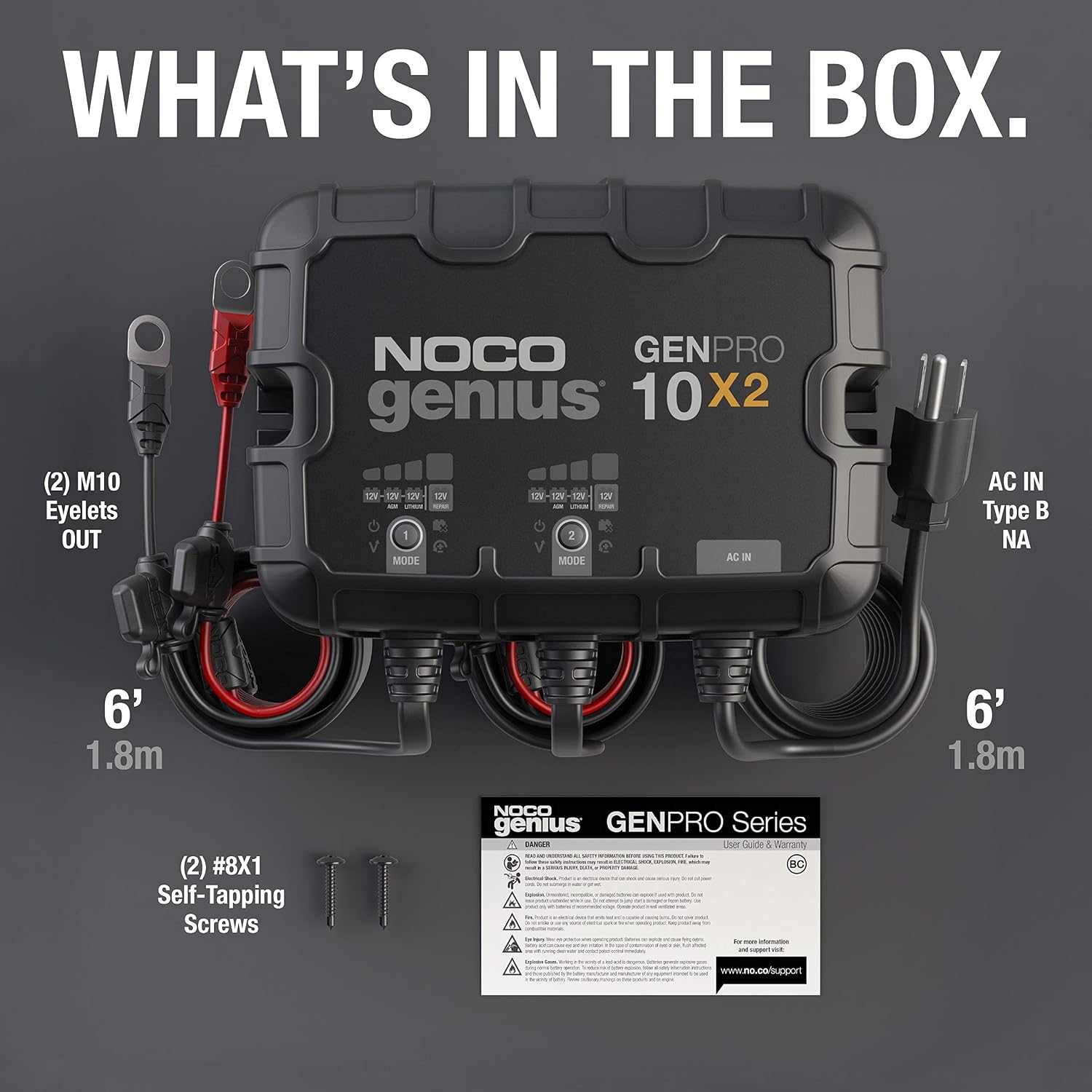 NOCO GENPRO10X2 12V 20A 2-Bank OnBoard Marine Battery Charger & Maintainer