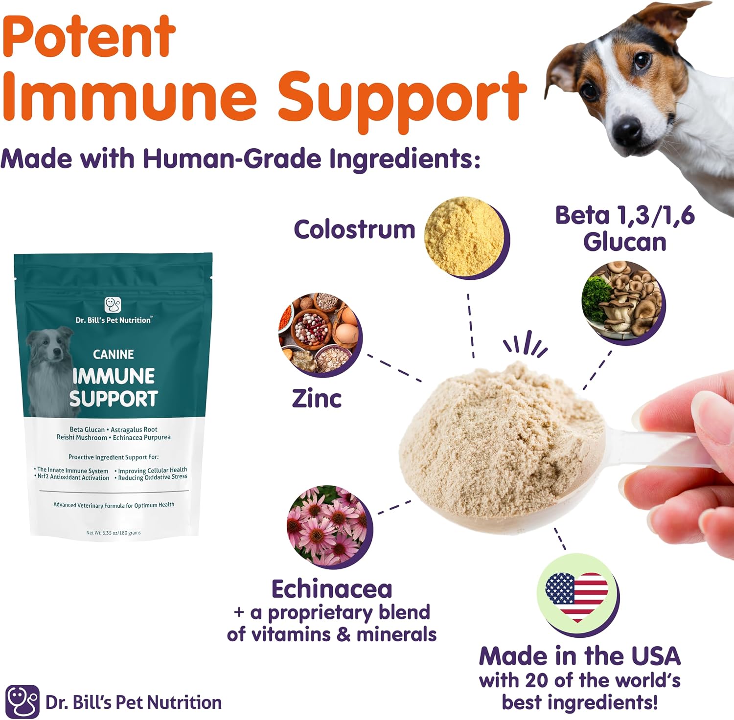 Dr. Bill’s Canine Immune Support | Boosts Dog Immunity and Health with Colostrum, Beta Glucan, Turkey Tail Mushroom